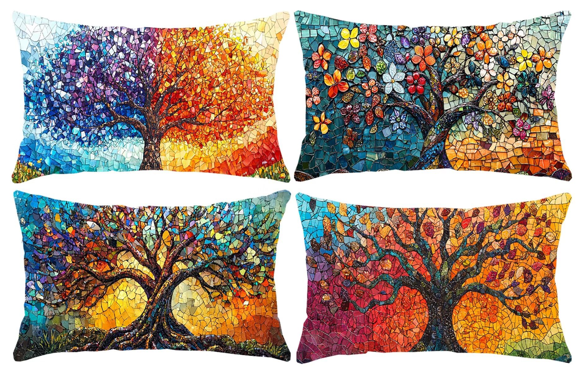 Rechteck Kissenbezug 40 x 80 cm Sofakissen Wasserdicht Dekokissen Leinen Kissenbezüge Farbige Bäume Dekorativ Kissen Kissenhülle aus 4er Set für Sofa Schlafzimmer Wohnzimmer Bett Outdoor Kissen h-65