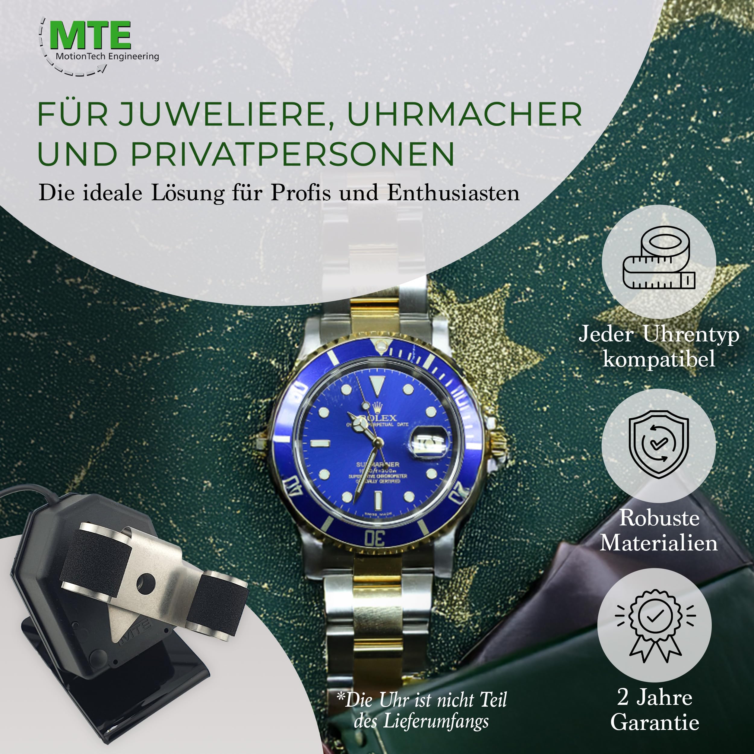MTE Bewegungstechnik Uhrenbeweger (WTS 220 Schwarz) – Uhrenbeweger für Automatikuhren – Uhrendreher mit Synchrongetriebemotor – elegantes Design & hochwertige Qualität – Made in Germany