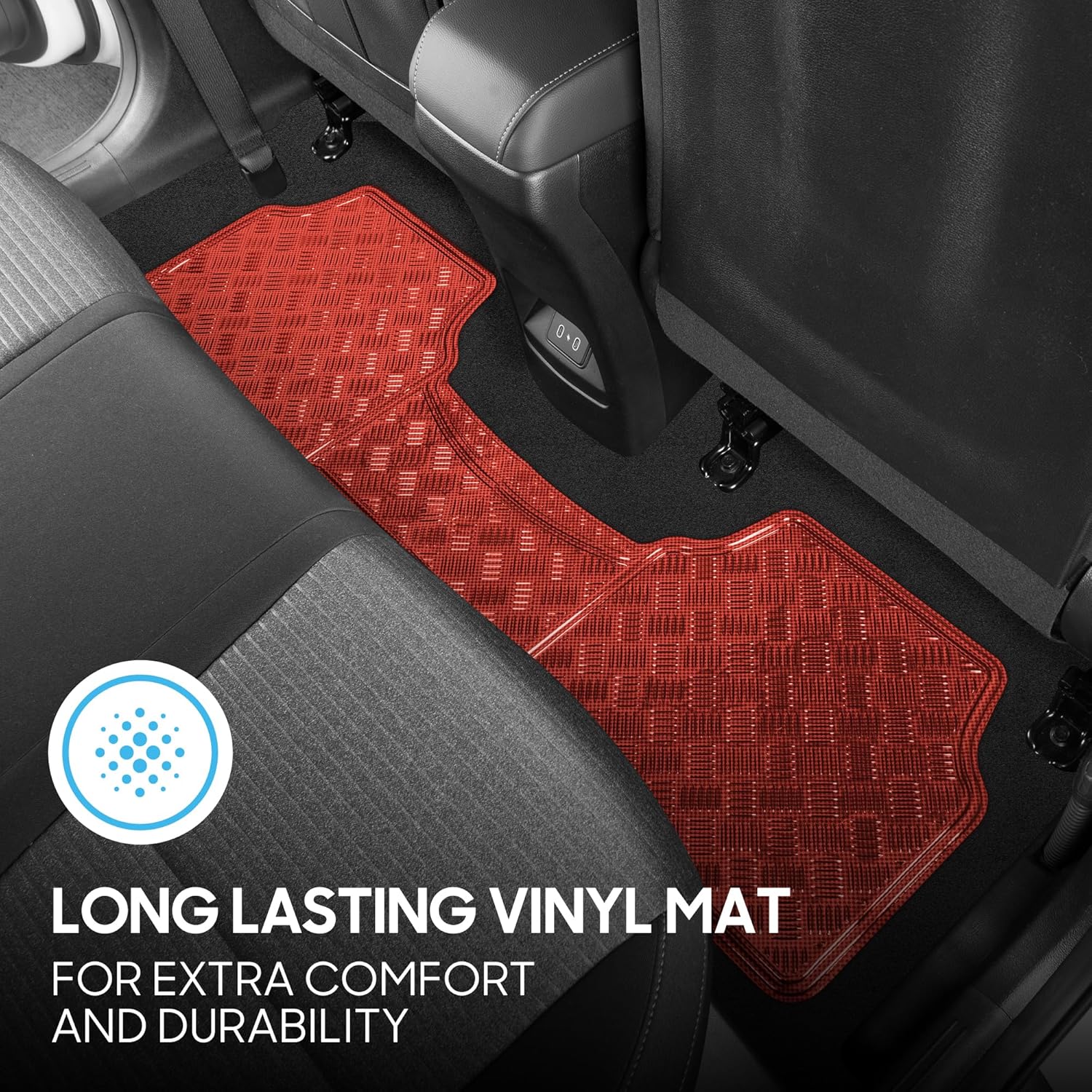 BDK Metallic Chrome Car Floor Mats All-Weather Universal Fit Automotive Floor Mats for Cars SUVs, Floor Mats for Trucks, Car Mats Full Set Front & Rear, Non-Slip Shiny Durable Heavy Duty - Red