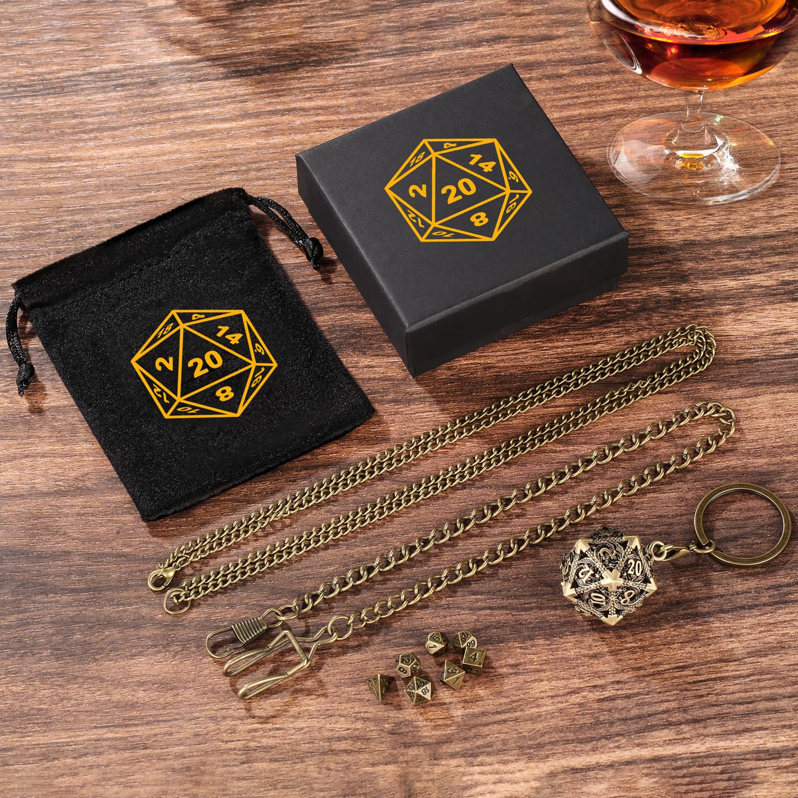 Mini DND Dice Set including Portable Keychain Necklace Pocket Chain Hollow D20 Metal Case - Image 4