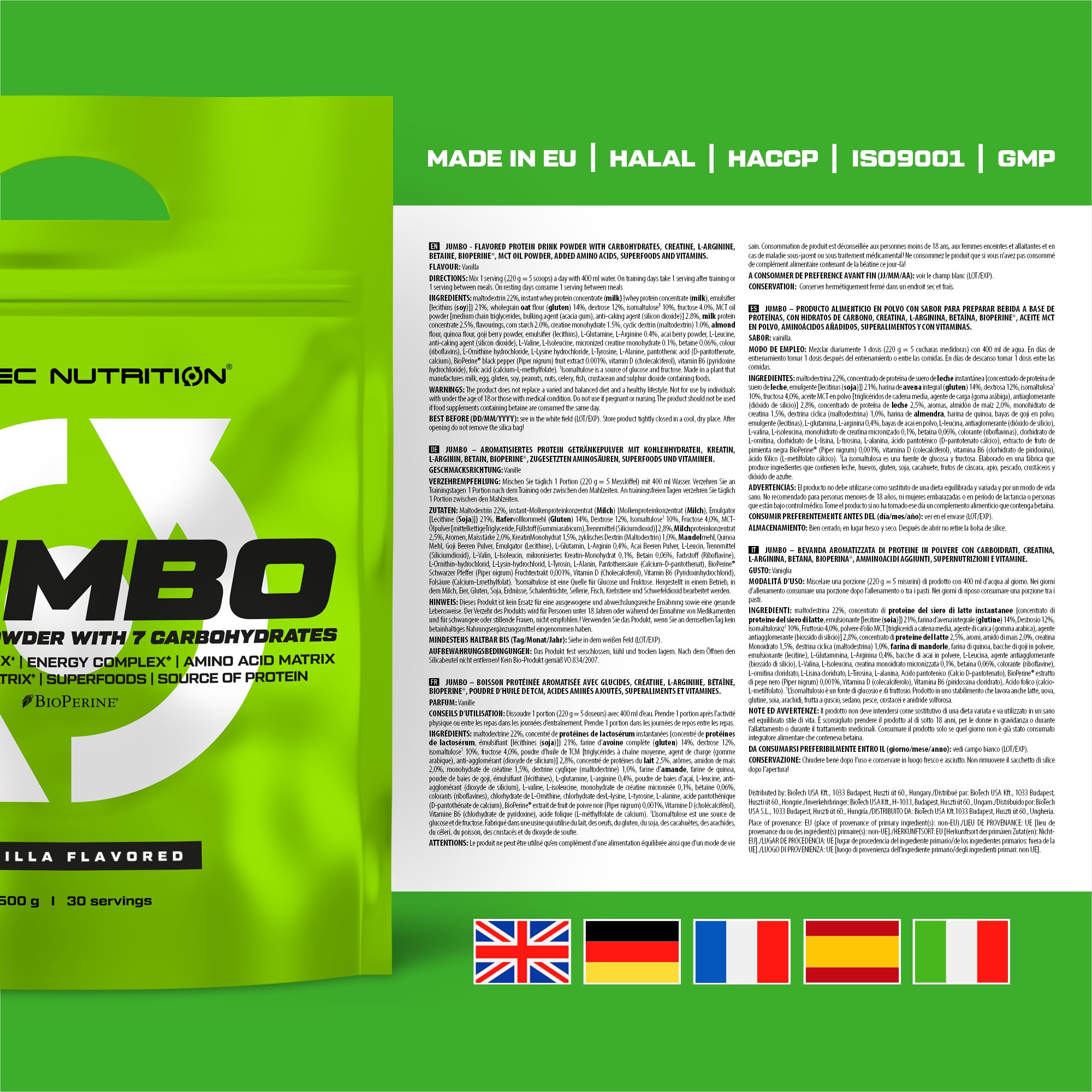 Scitec Nutrition Jumbo - Kalorienreiches Produkt zum Muskelaufbau | Mit Mehrkomponenten-Protein - Aminosäuren-Matrix - Metabolische Matrix - Superfood-Mischung - 6,6 kg, Vanille