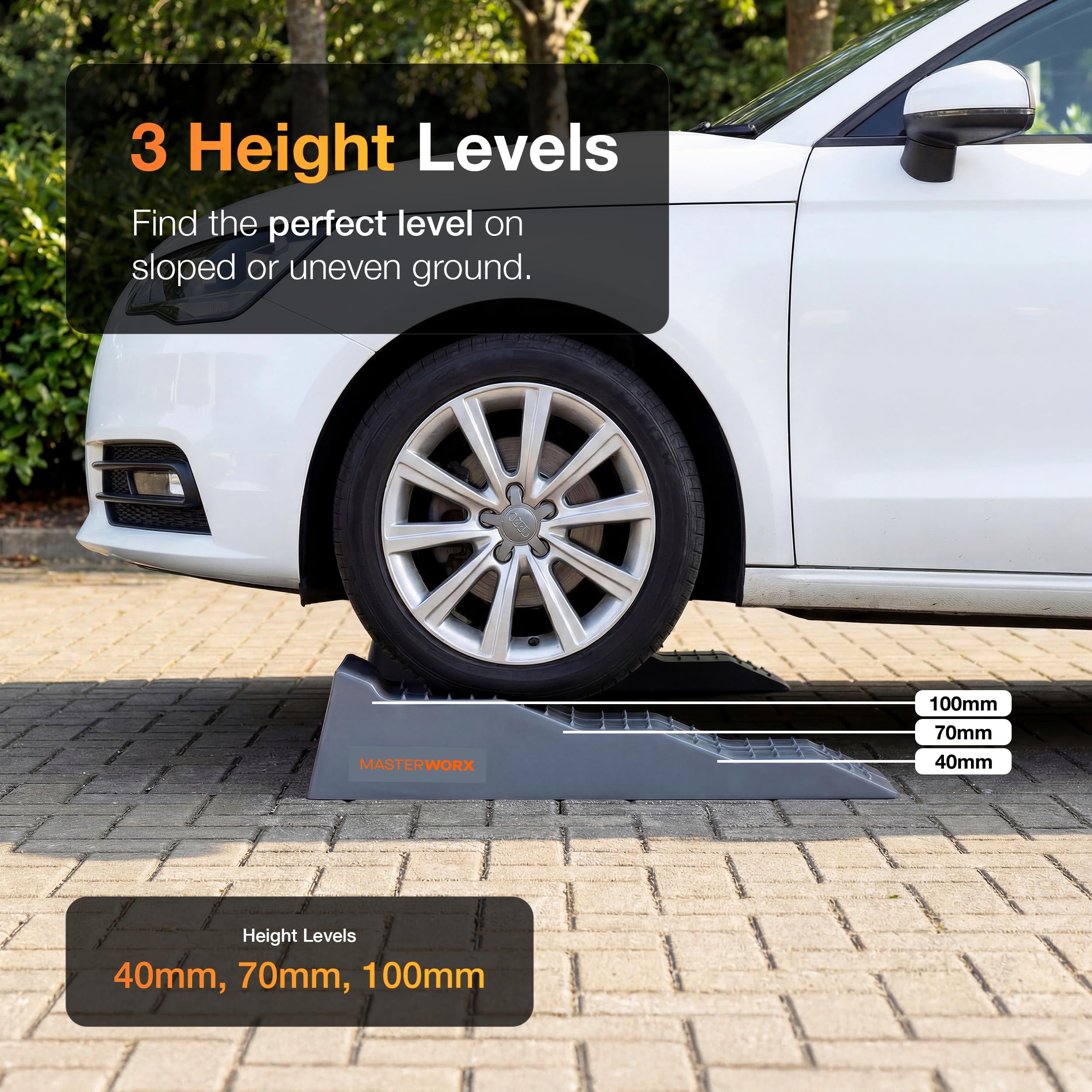 MasterWorx Caravan Levelling Ramp Set | Heavy Duty Ramps & Blocks for Motorhome, Campervan & Trailer | 3 Step Levelling Wheel Chocks | UV-Resistant | Anti-Skid | 5 Tonne Capacity - 2