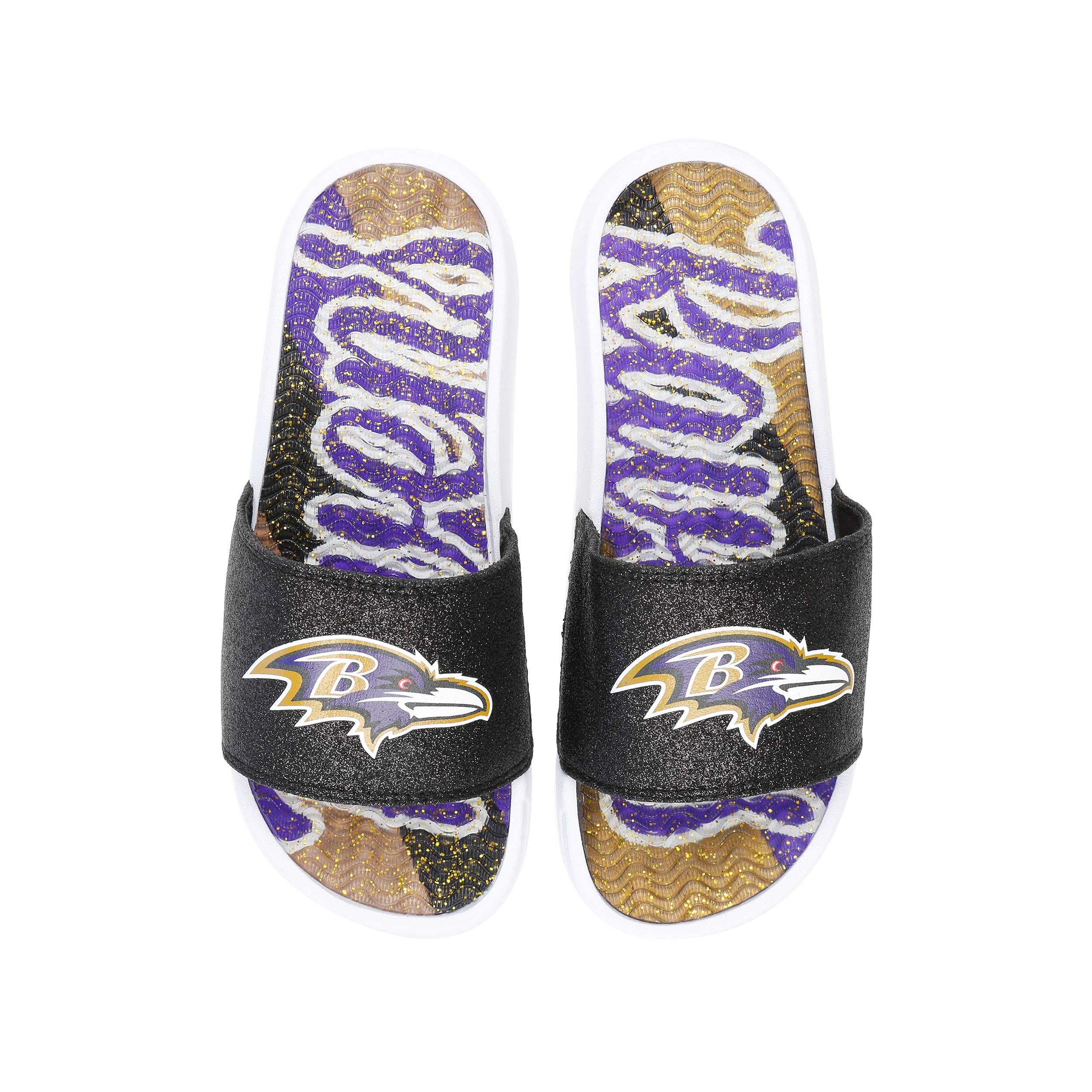 Womens NFL Team Big Logo Shimmer Slide Flip Flop Sandals