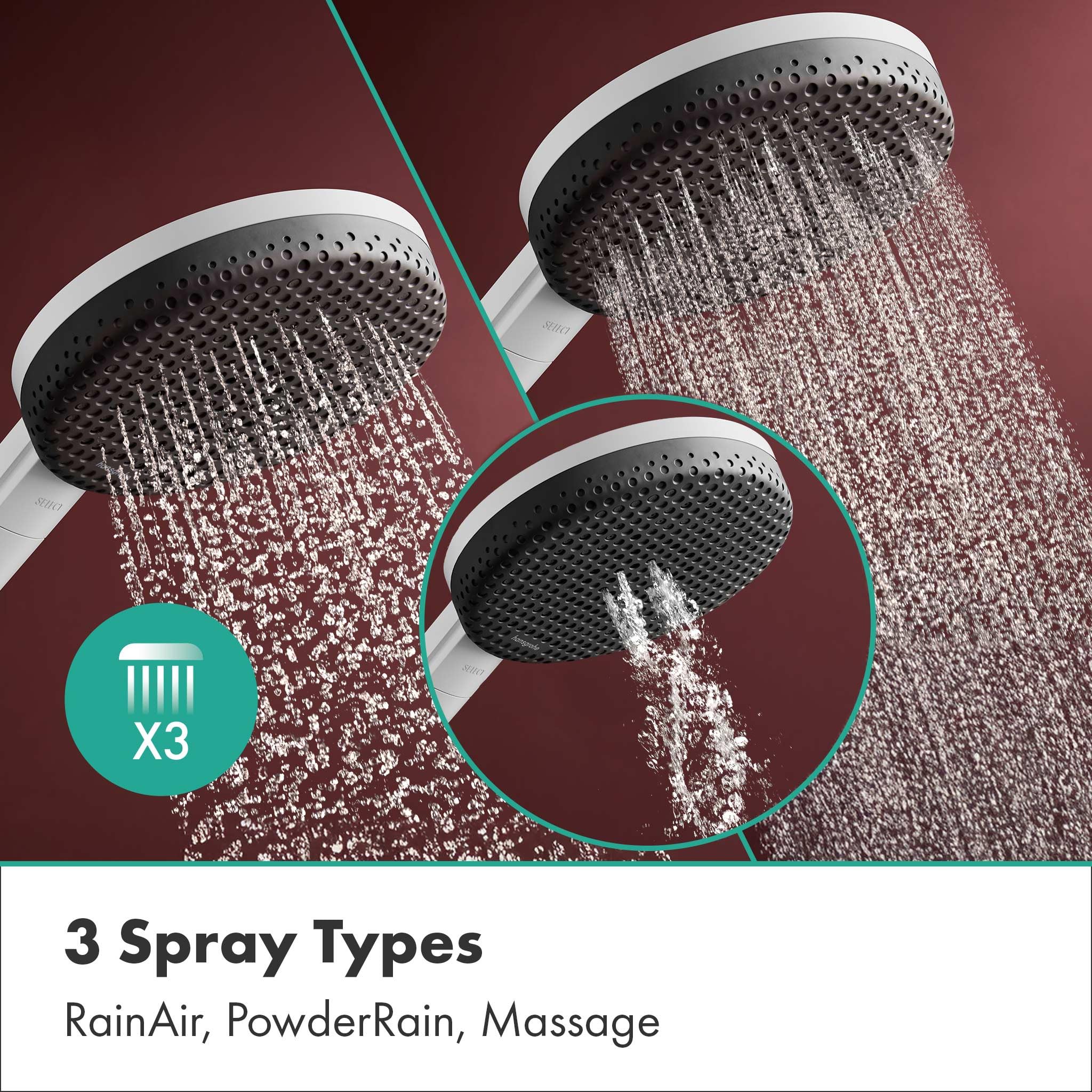 hansgrohe Raindance Alive S Puro - sistema de ducha con termostato, ducha lluvia (300 mm) con grifo, ducha de mano (3 tipos de chorro), flexo, barra, ducha fija redonda, blanco mate, 24592700