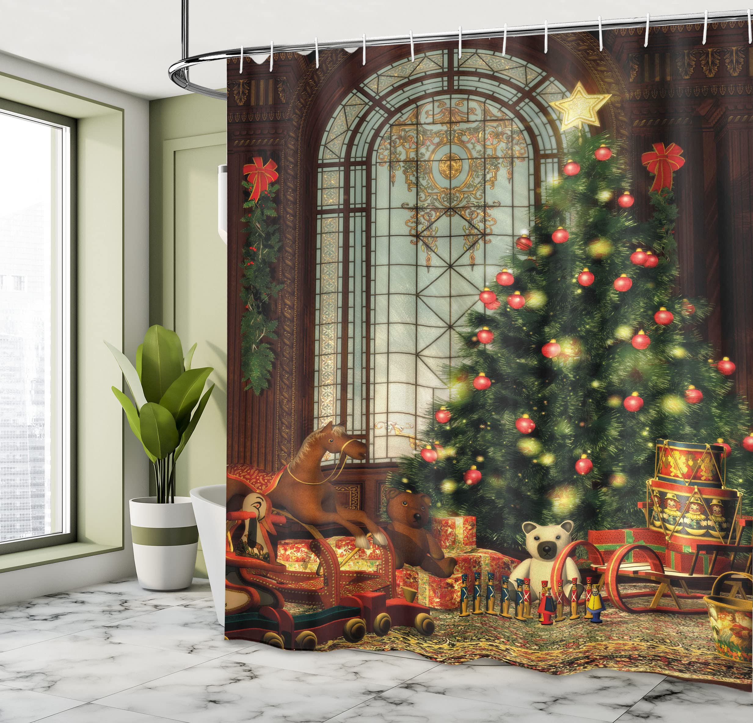 ABAKUHAUS Kerstmis- Douchegordijn, Pop Style Poster, stoffen