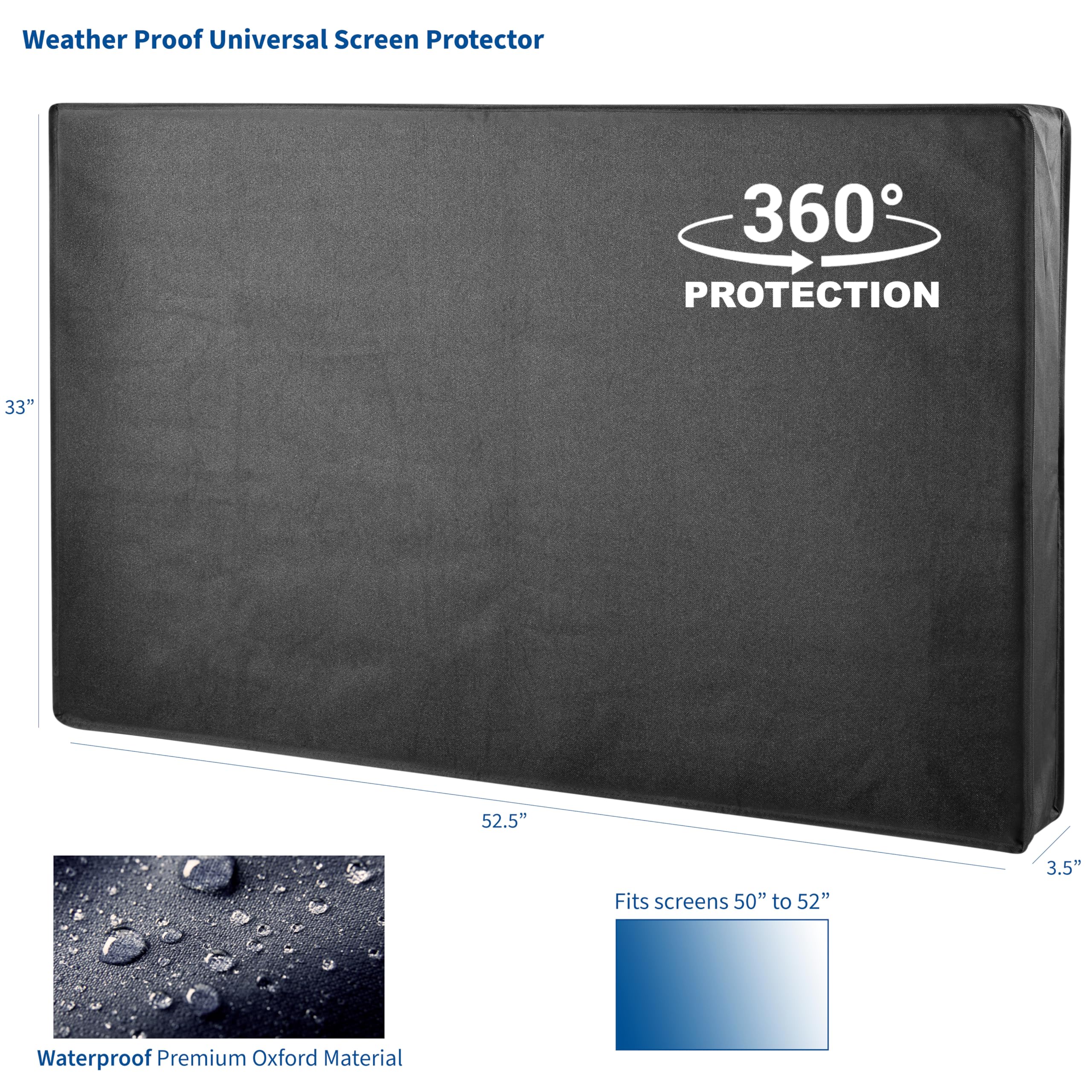 VIVO Flat Screen TV Cover Protector for 50 to 52 inch Screens, Universal, Outdoor, Weatherproof, Water Resistant, COVER-TV050B - Image 2
