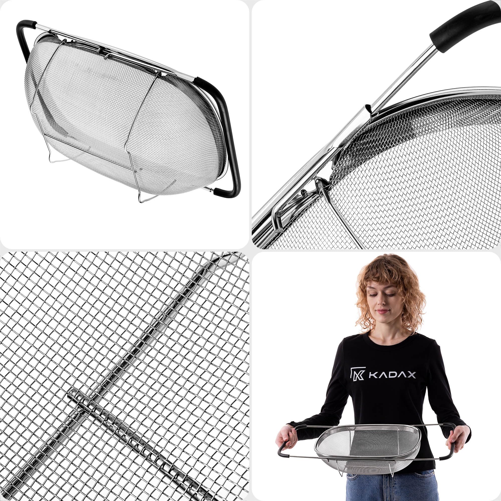 KADAX Scolapasta in acciaio inox per lavello, scolapasta con manici, colino da cucina per lavare e scolare frutta, verdura e pasta, filtro per lavello