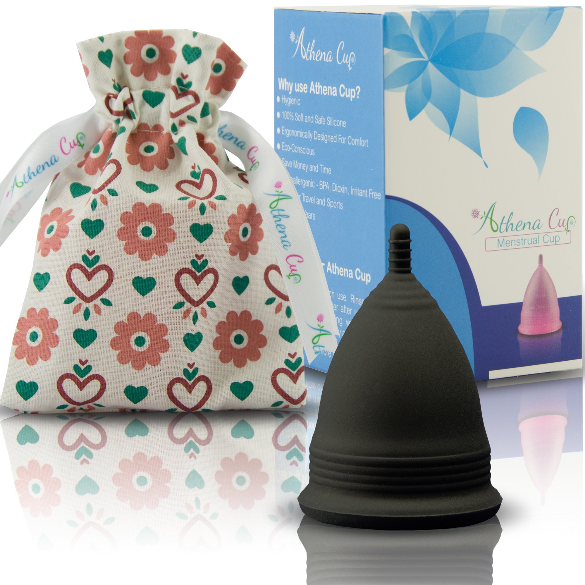Coupe Menstruelle Athena - Garantie Sans Fuites Ou Démangeaisons - Silicone Très Douce Et à Peine Perceptible - Taille 1, Noir Mat