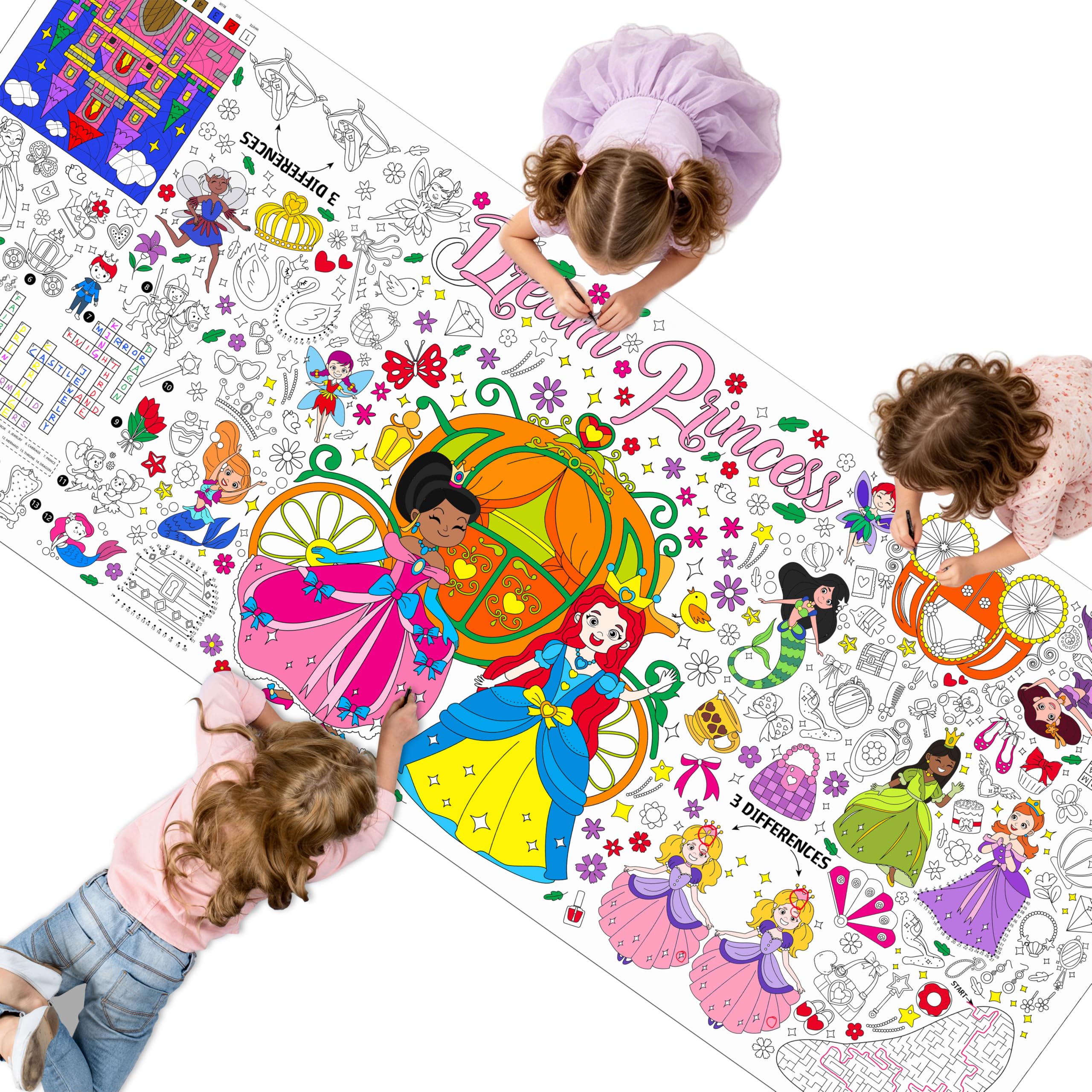 Jumbo Size Coloring Poster for Kids, Princess-Themed DIY Painting Paper