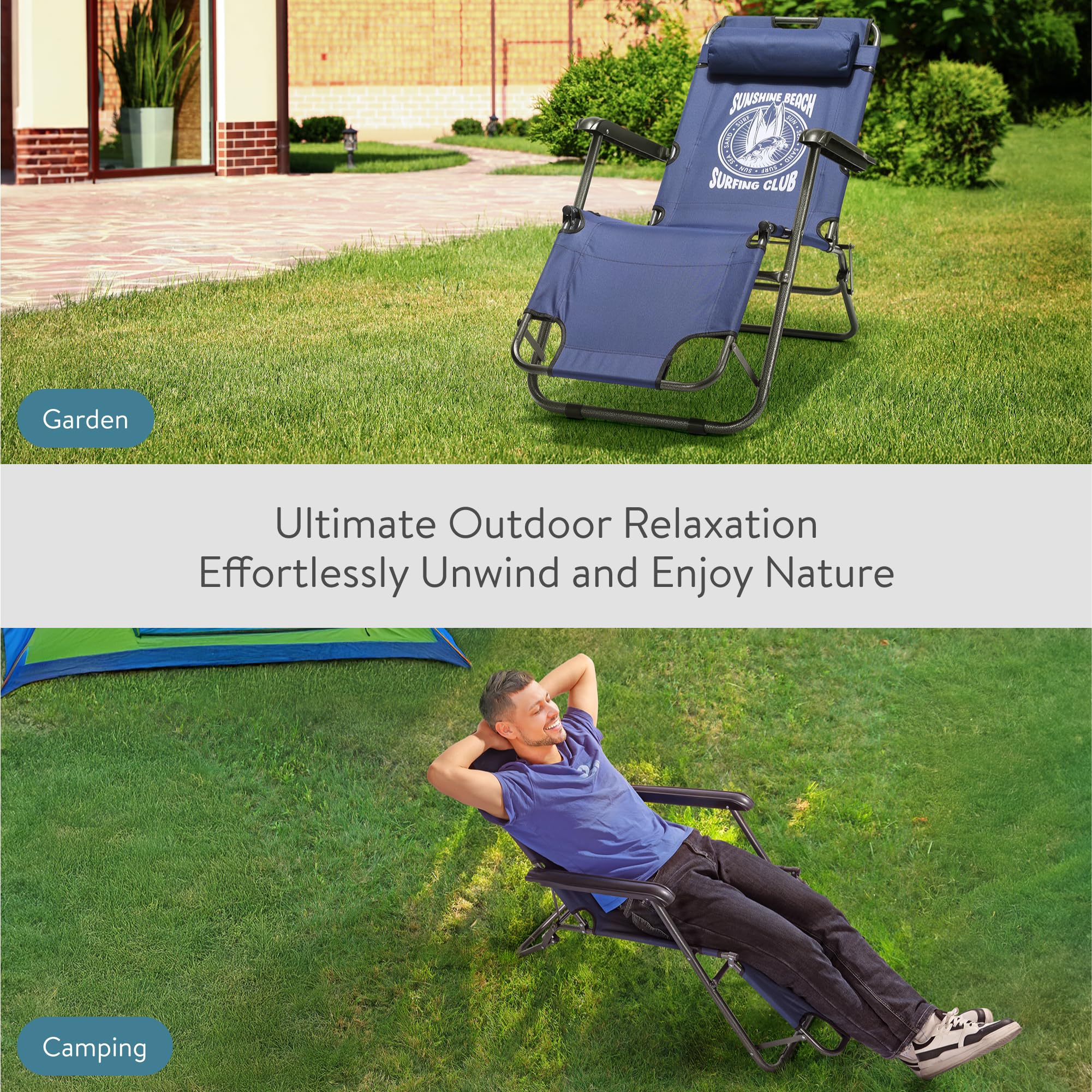 Sdraio Pieghevole Grigia Jemidi - Lettino Da Giardino Con Schienale Regolabile E Poggiatesta - Foto 4