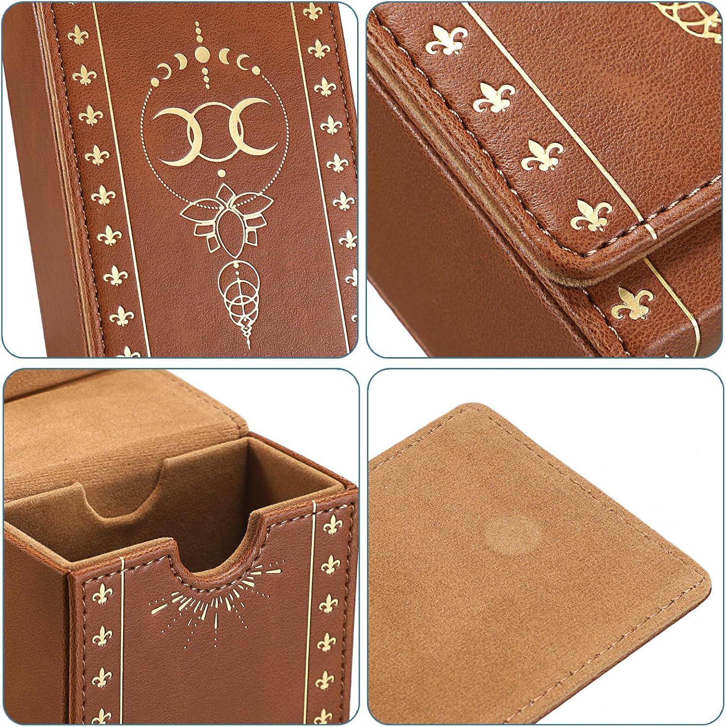 JUXYES PU Leather Tarot Card Protective Case, Moon Pattern Design Tarot Deck Storage Pouch, Tarot Card Holder Tarot Pouch Bag for Playing Cards and Standard Size Tarot Cards Tarot Deck