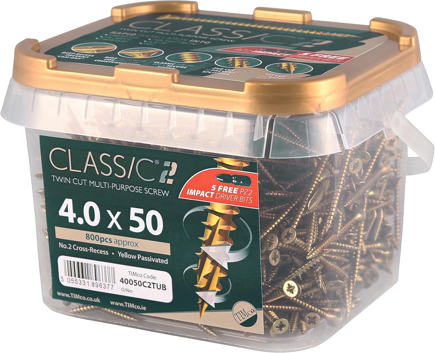 C2 Strong-Fix Multi-Purpose Premium Screws - PZ - Double Countersunk - Yellow - 4.0 x 40 - Tub of 1200