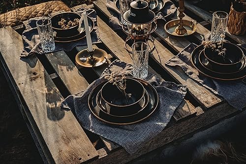 Vista 112 de Barebones Plato profundo esmaltado – Juego de 2 platos llanos – Juego de platos de acero inoxidable horneado acabado a mano – Juego de cocina