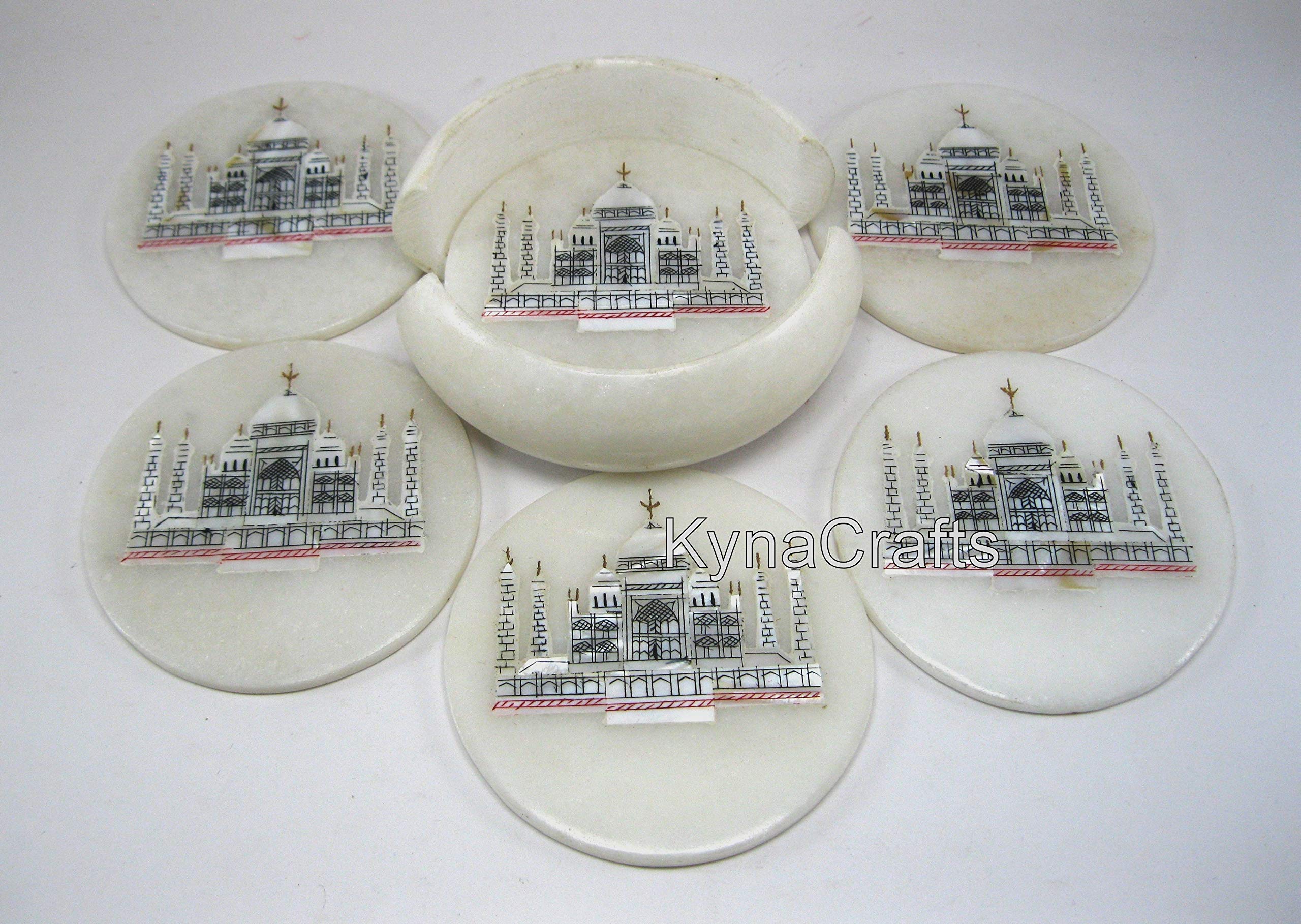 Zestaw marmurowych podkładek pod herbatę do dekoracji stołu w jadalni Taj Mahal Art zestaw podkładek pod napoje o królewskim wyglądzie 10 cm