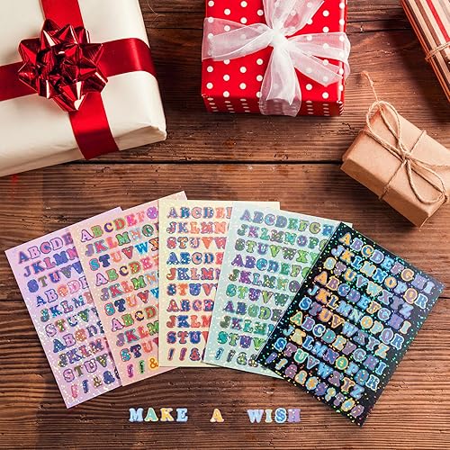 Miniatura 3 de 1760 piezas de 20 hojas de calcomanías de letras del alfabeto con brillantina, coloridas autoadhesivas del alfabeto ABC para hacer DlY, letreros de