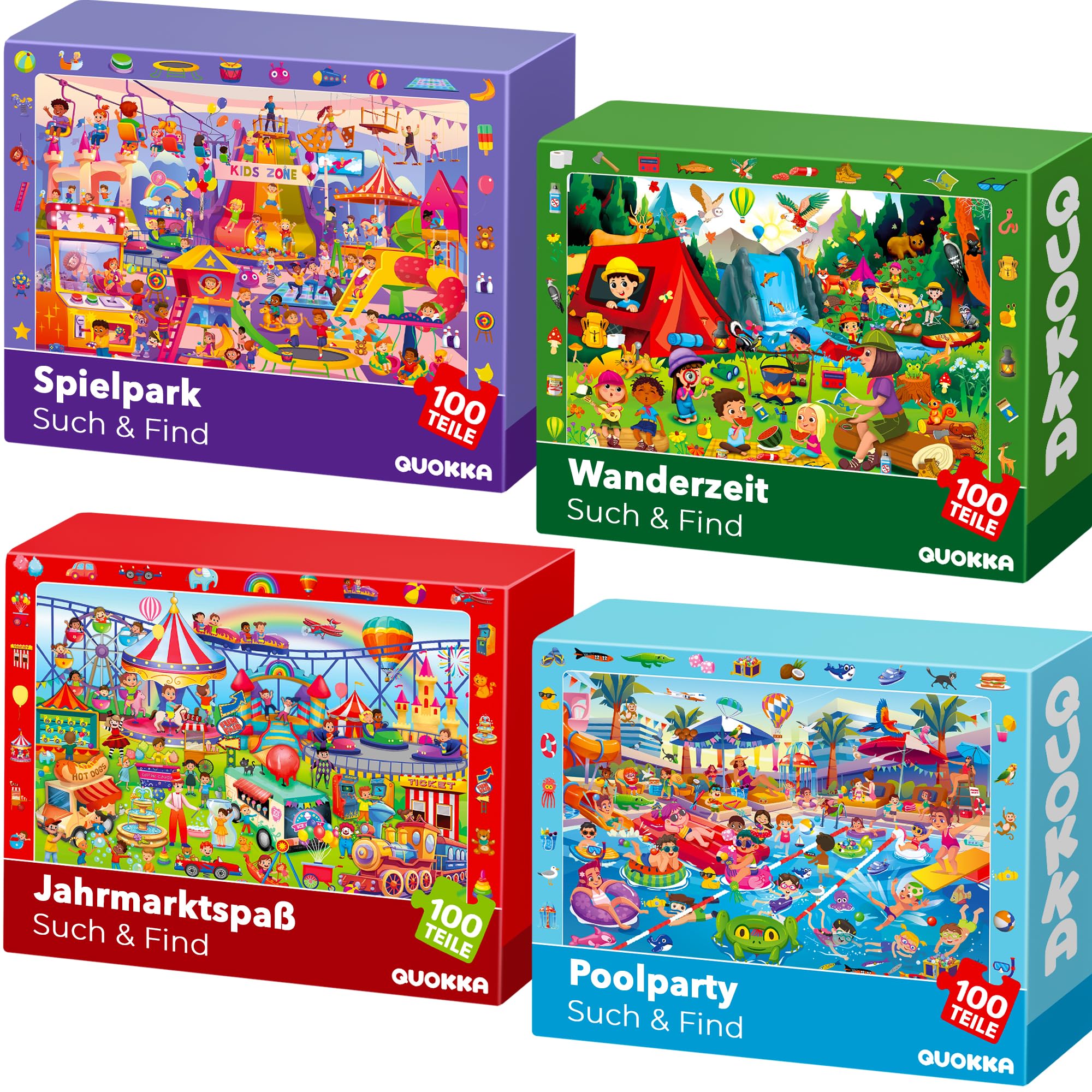 Puzzle für Kinder ab 3-5 Jahren - Puzzle ab 5-6 Jahren | 4x100 Suchen und Finden Kinderpuzzle-Spiele im Park und Schwimmbad - Geschenk für Kinder ab 6-8 Jahren