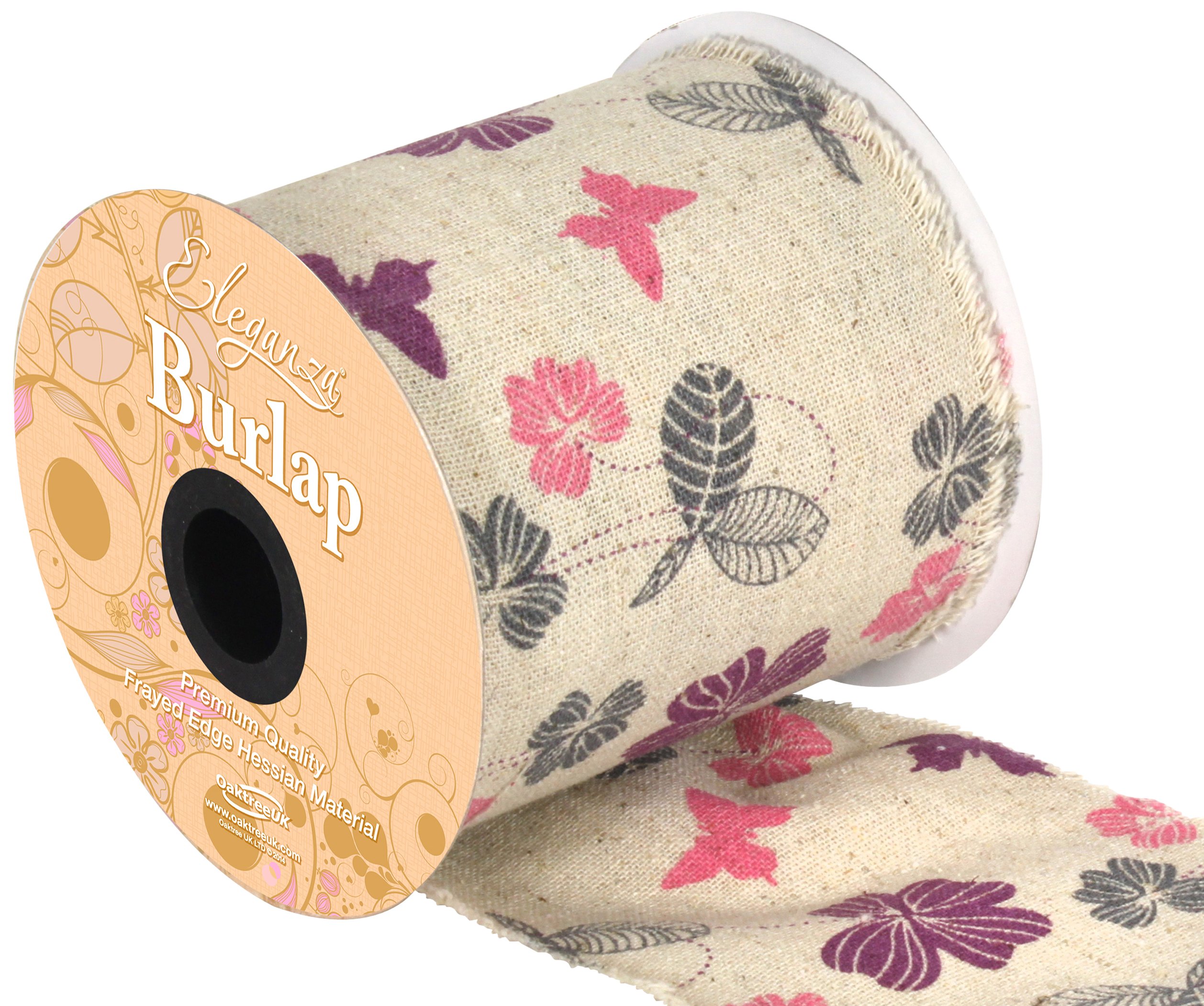 Eleganza Vintage Butterfly Burlap Frayed Edge Inspired Ribbon 100Mm X 1 Metre