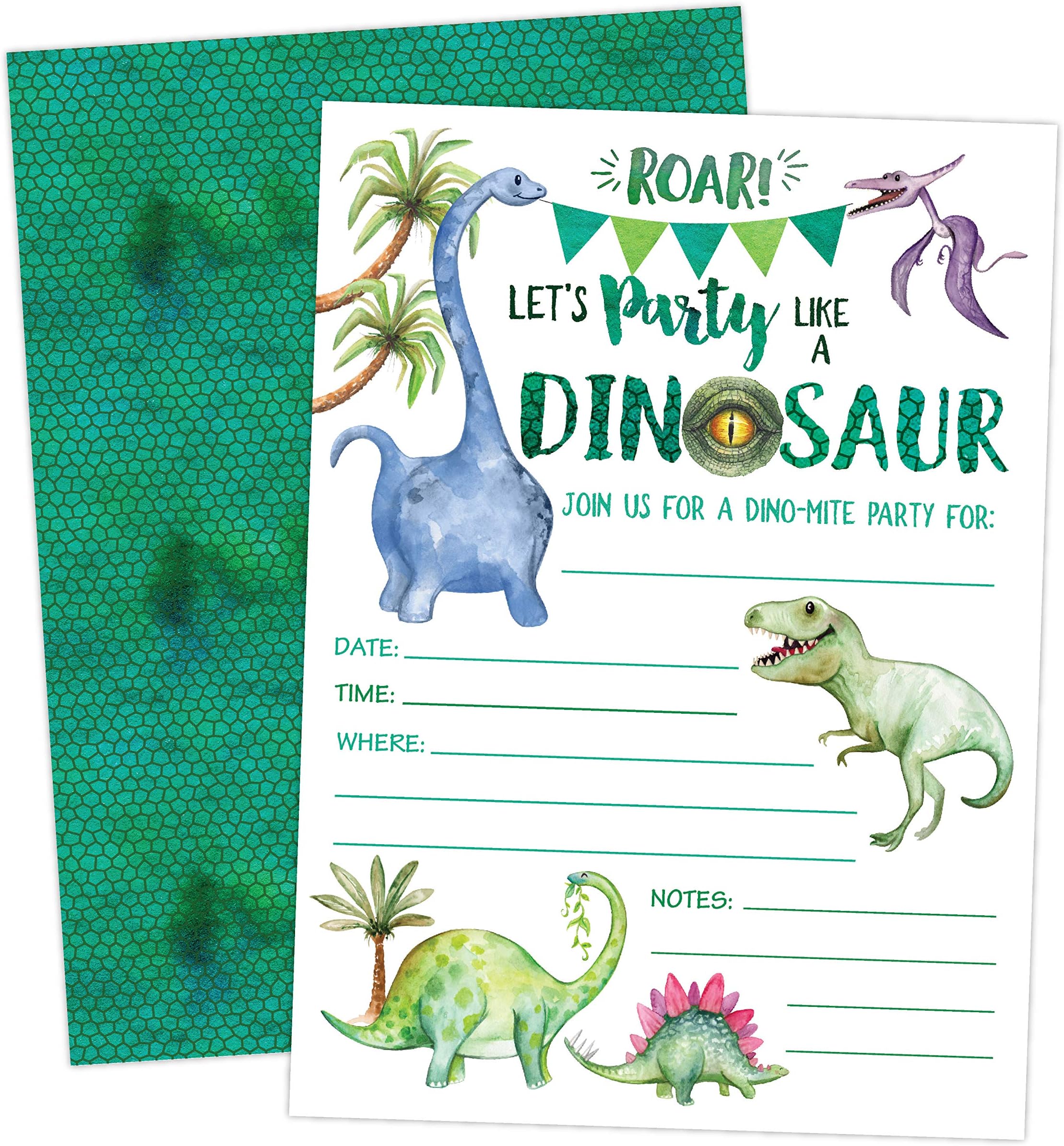 Your Main Event Prints Dinosaur Birthday Invitation - Boy T-Rex Dino Party Invites - 20 Invitations with White Envelopes