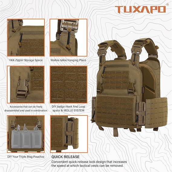 Mens Tactical Molle Vest Laser Cutting Modular Lightweight Quick Release Adjustable Vests