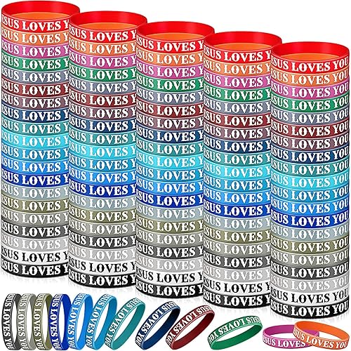 Miniatura 7 de Lewtemi 100 pulseras de silicona de Jesús te ama, pulseras de goma coloridas, pulseras cristianas motivacionales a granel para hombres y mujeres,