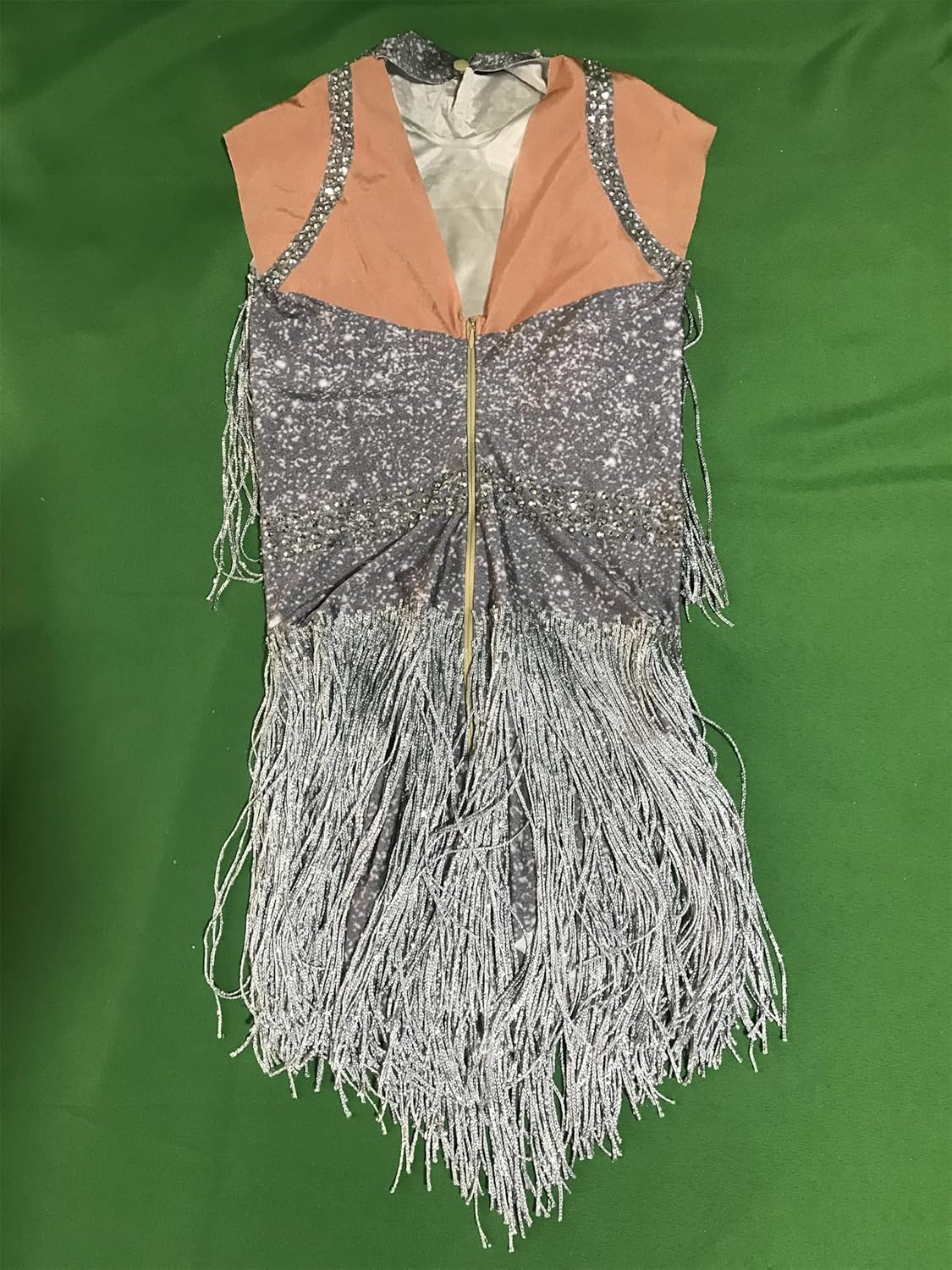 Sparkly Silver Rhinestone Bodysuit Women Drag Queen Outfit Fringe Stretch Latin Jazz Salsa Dance Costume