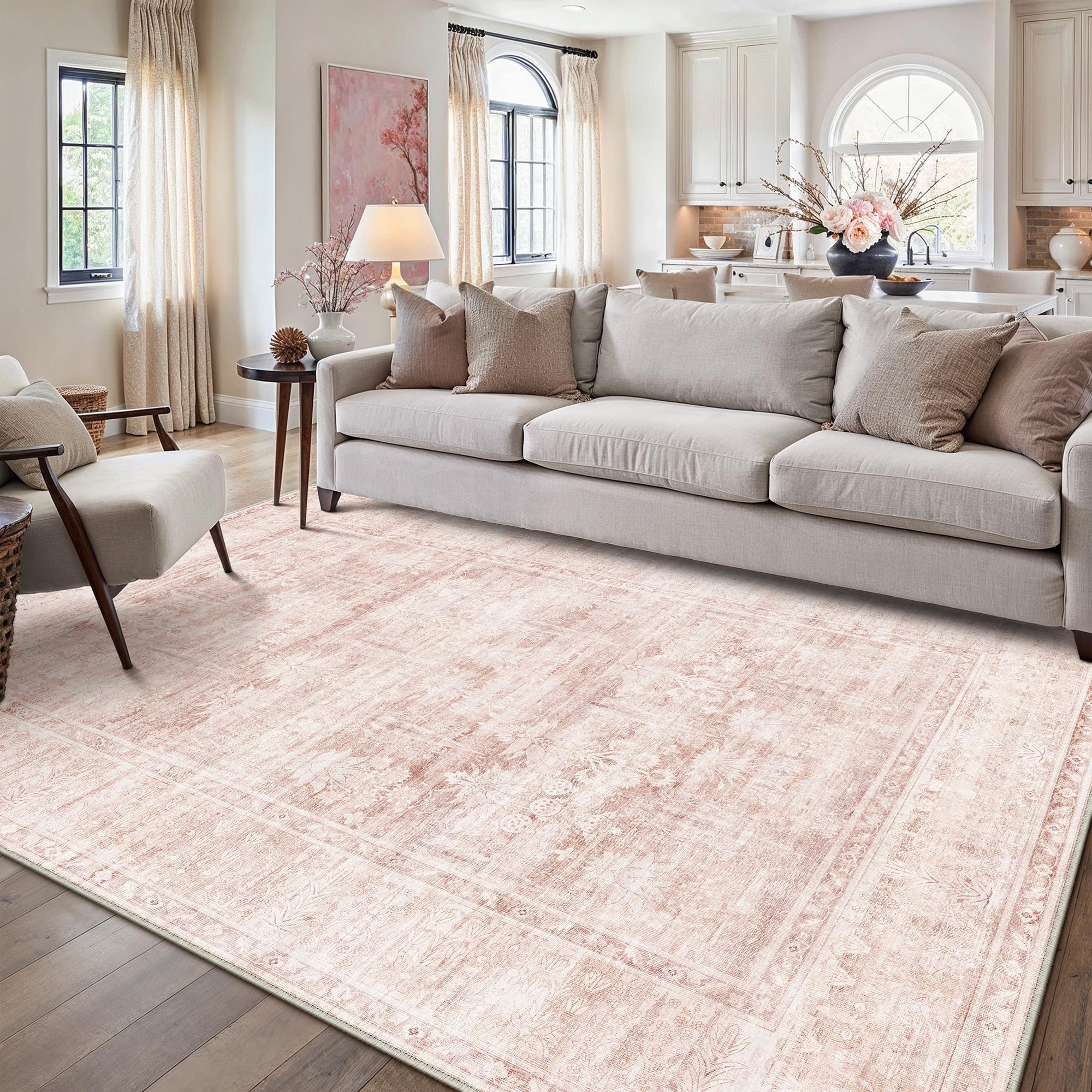 PureCozy Vintage Rugs Living Room 160x230cm Pink Non Slip Area Rug — image 1