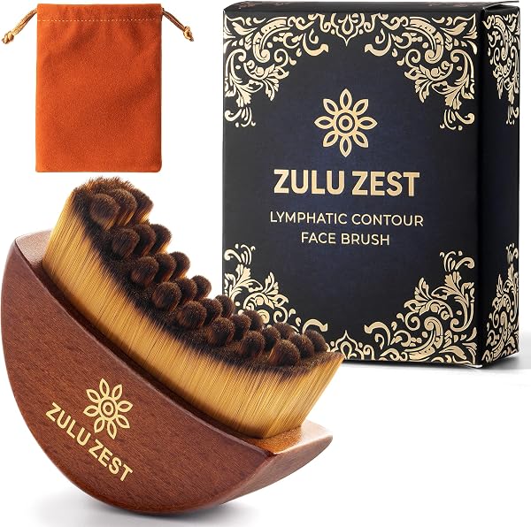 Face Brush Lymphatic - Drainage Facial Contour Manual Massager Wooden Handle Curved Bristle Sculpting Tool for Puffiness Guasha Style Soft Dry Brush Light Brown - 1