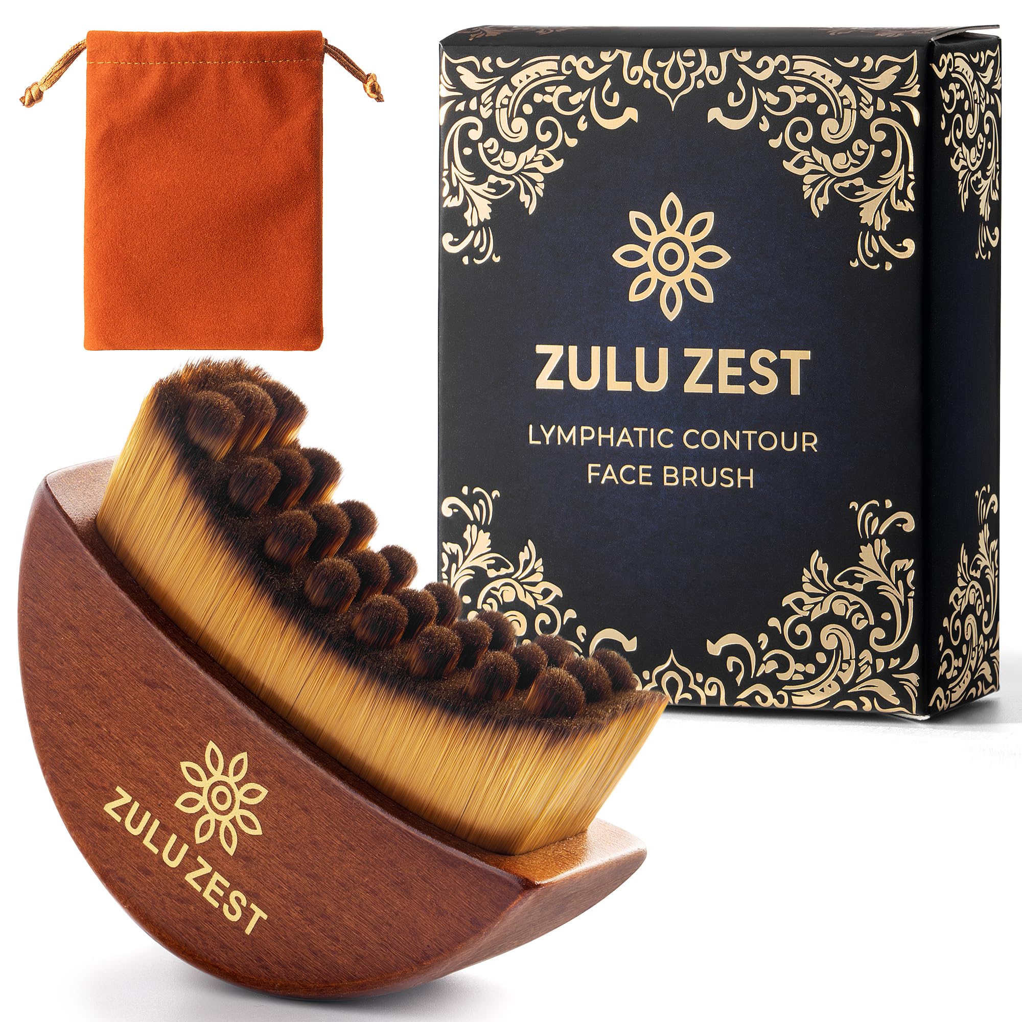 Face Brush Lymphatic - Drainage Facial Contour Manual Massager Wooden Handle Curved Bristle Sculpting Tool for Puffiness Guasha Style Soft Dry Brush Light Brown