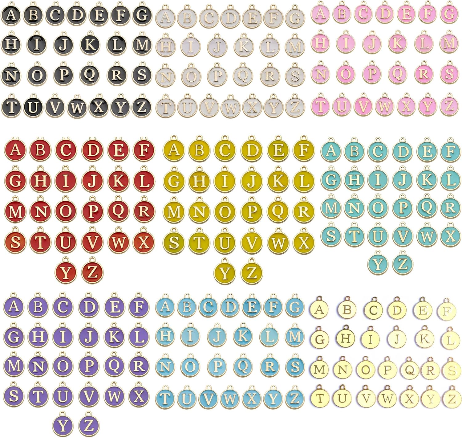 A-Z Letter Charms Round Enamel Alphabet Initial Pendant for Jewelry Making,Double-Side for Necklace Bracelet Earring DIY Craft