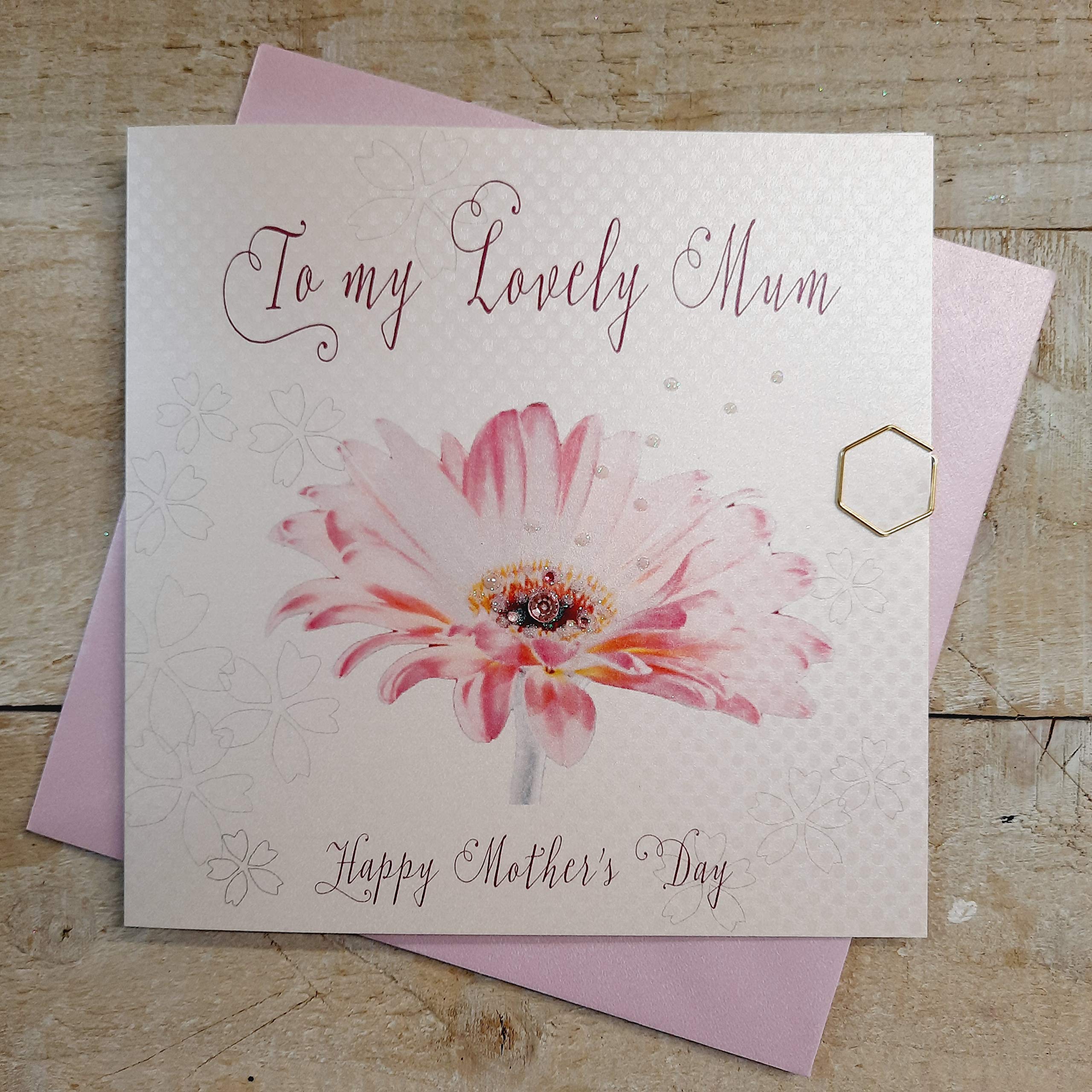 White Cotton Cards Pink Gerbera To My Lovely Mum Happy Mother's Day Handmade Mother's Day Card, White, MB4