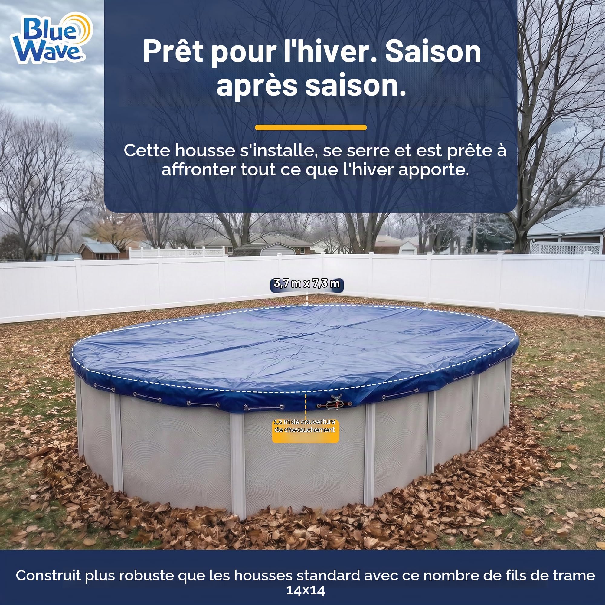 Blue Wave Bâche d'hiver Ovale pour Piscine Hors Sol Doré 15 Ans 3,7 x 7,3 m