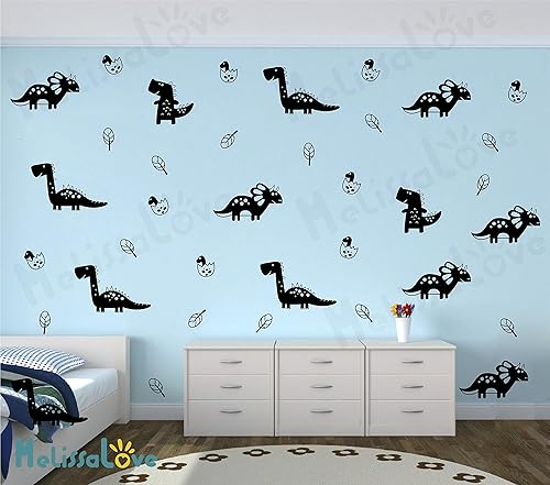 Miniatura 3 de Melissalove JW570 - Calcomanías de pared de dinosaurios para decoración de pared de niños, 52 unidades, color negro