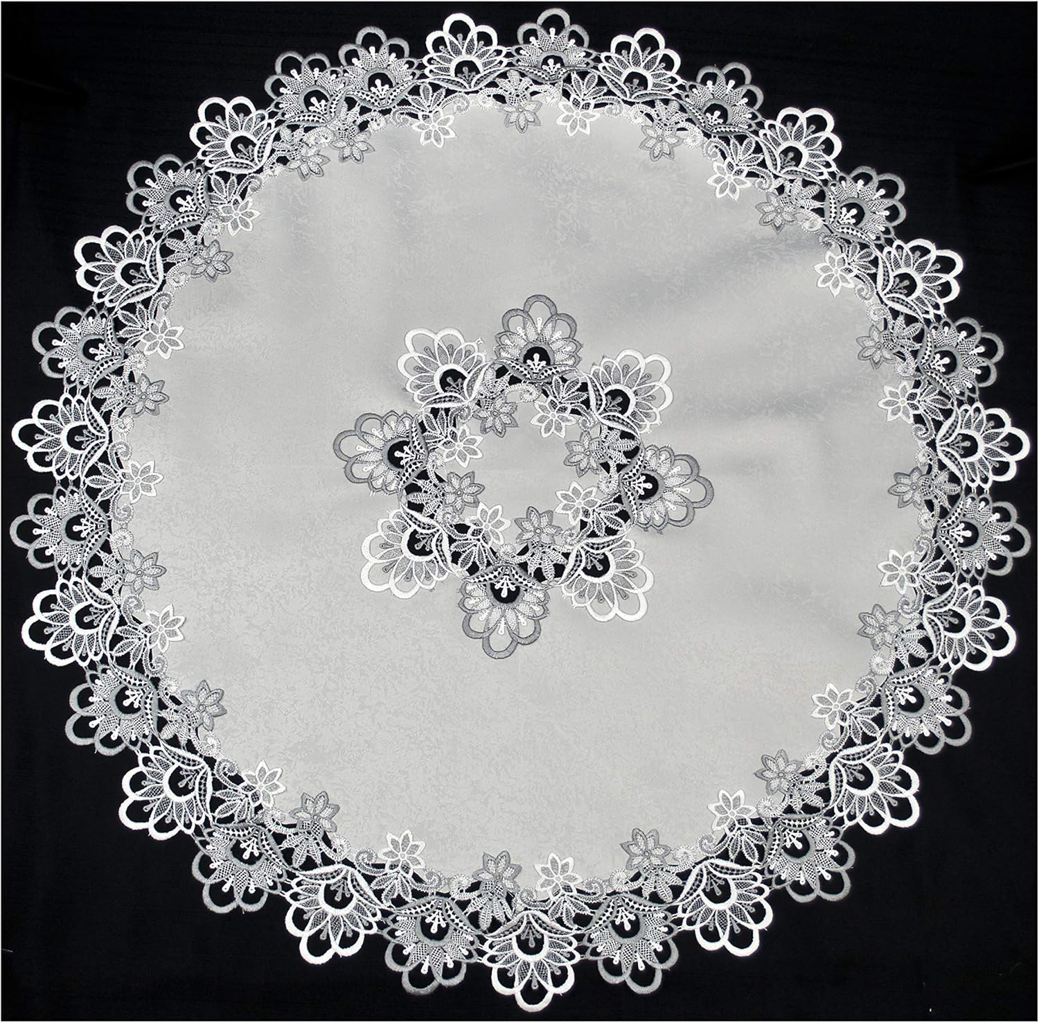 Linens, Art and Things European Silver Lace on Silver Jacquard Round Table Topper, Tablecloth (33 Inch Round)