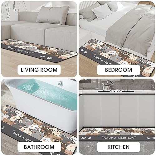 Miniatura 7 de Juego de 2 alfombras de cocina para gatos, antideslizantes, lavables, absorbentes, de microfibra, para el frente del fregadero, para estar de pie