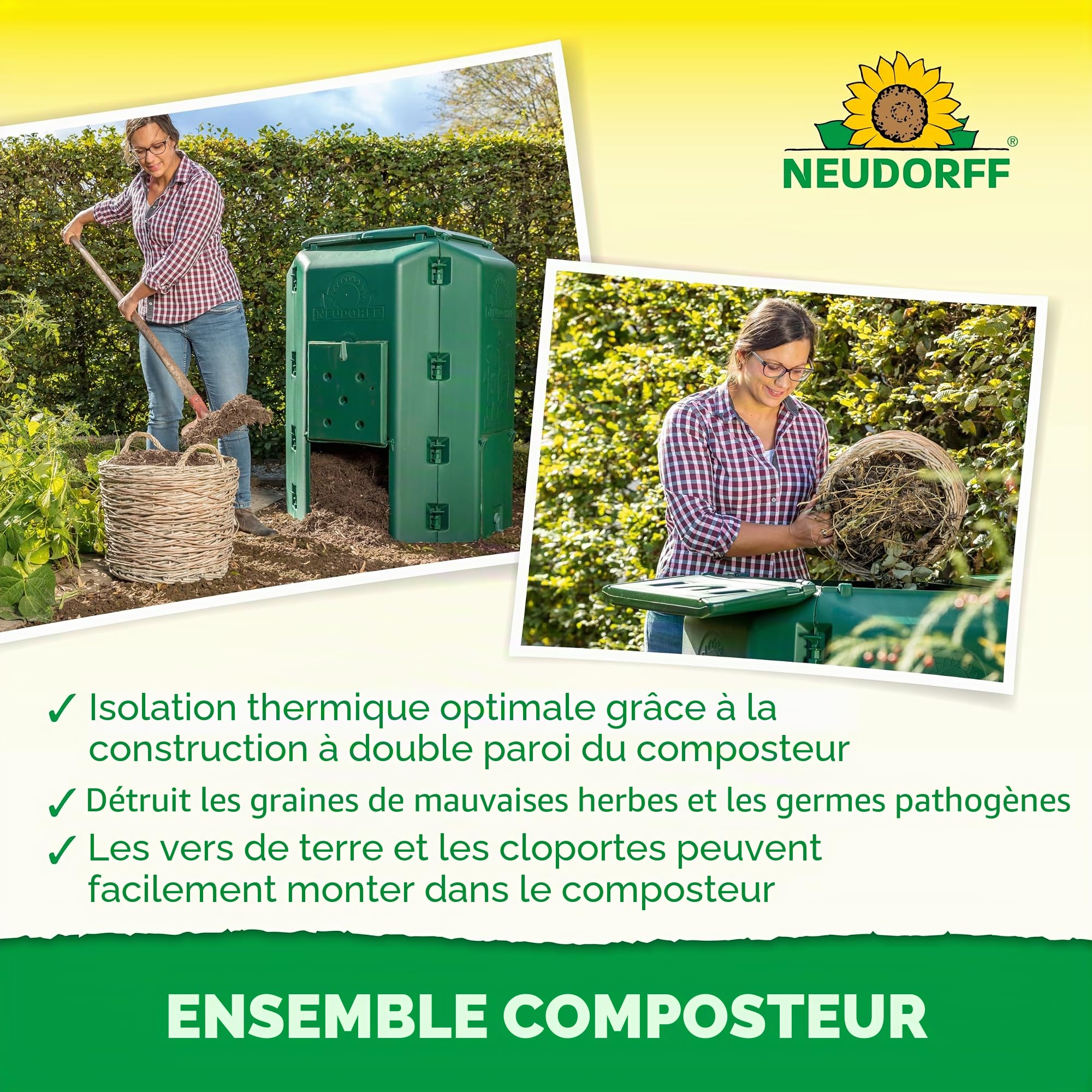 Neudorff 775 DuoTherm Composteur Thermique avec grilles de Protection Anti-rongeurs 530 l