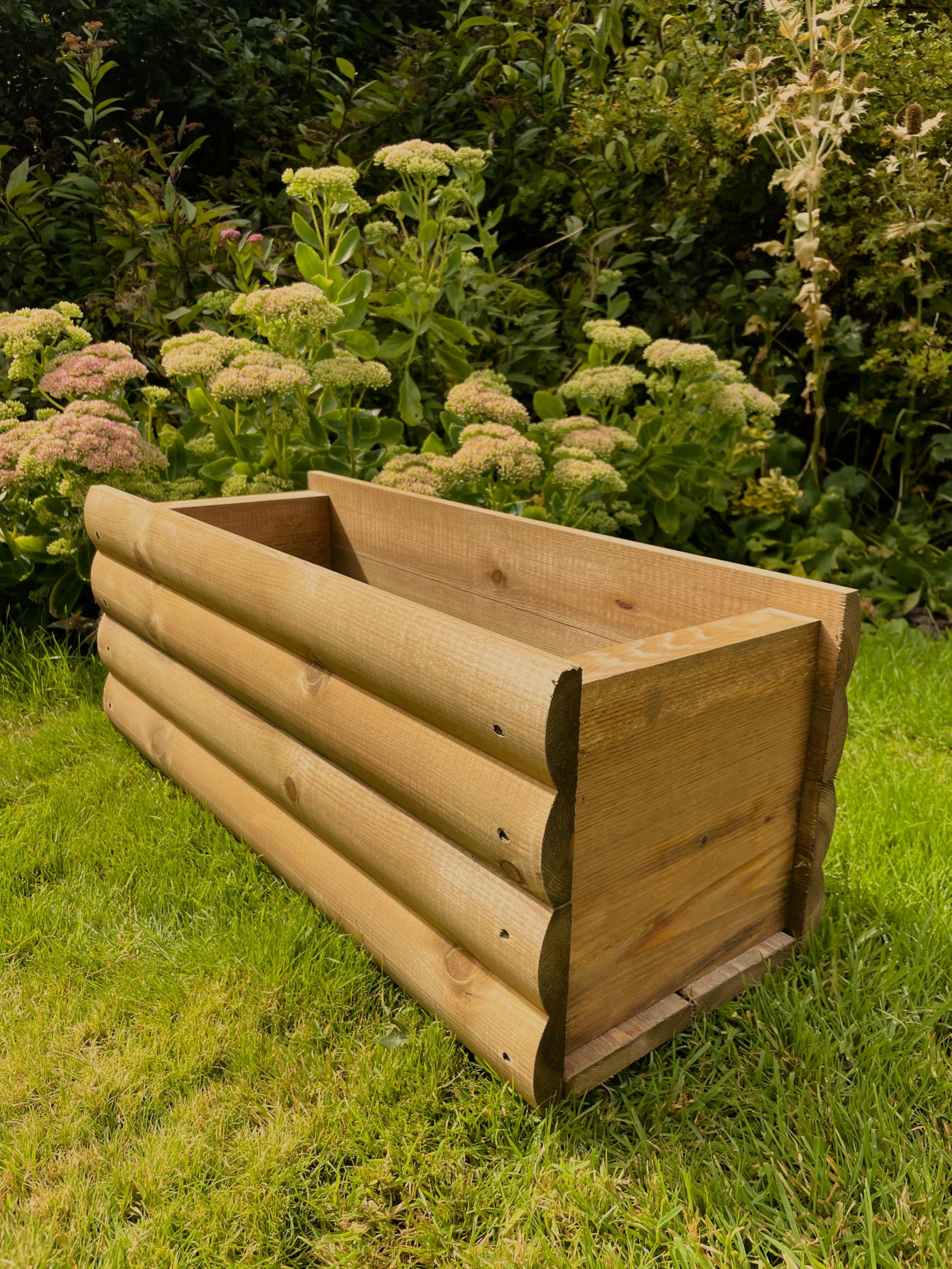 Ruddings Wood Brown 60Cm Garden Wooden Planter Heavy Duty Plant Pot Box Trough Log Style Full Assembly Heavy Duty
