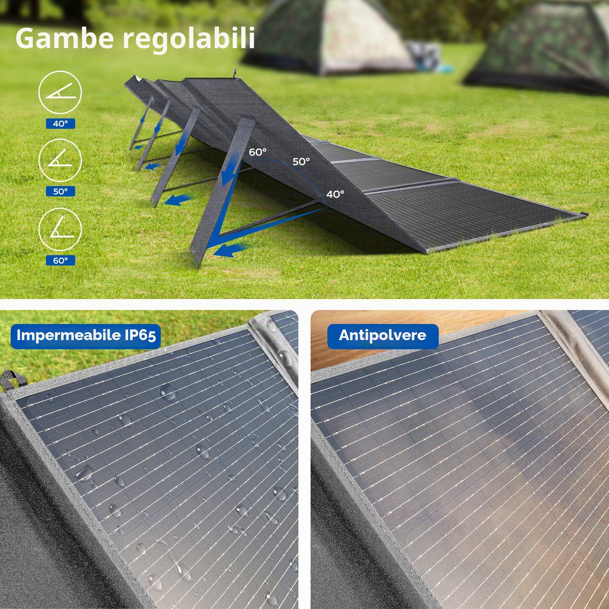 Pannello Solare Portatile 400W 41V, 25% Efficienza Pannello Solare Pieghevole/IP67 Impermeabile, Pannello solare, Modulo solare da 400 W per Balcone, Camper, Roulotte, Barca, Campeggio, Casa