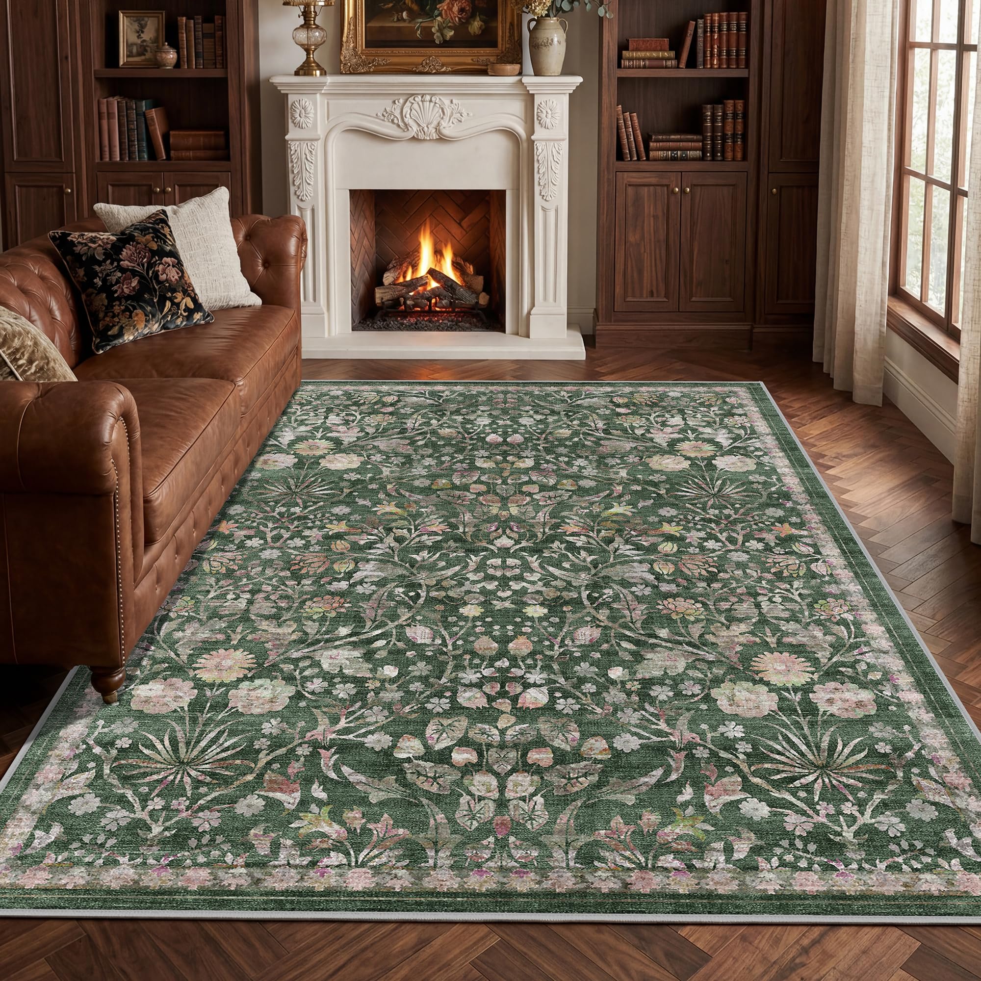 Autsel Vintage Teppich Wohnzimmer, Waschbarer Teppich Schlafzimmer, Boho Teppich Kurzflor, rutschfest Läufer Teppiche, Pflegeleicht Teppich Gegend für küche, Büro, Esszimmer, Flur