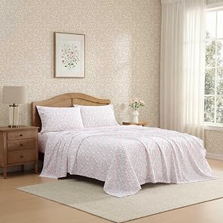 Laura Ashley - Queen Sheet Set with Fitted Sheet & Pillowcases | 100% T200 Cotton Percale, Crisp & Breathable Weave, Fully Elastic Fitted Sheet, Secure Deep Pocket Fit, Machine Washable