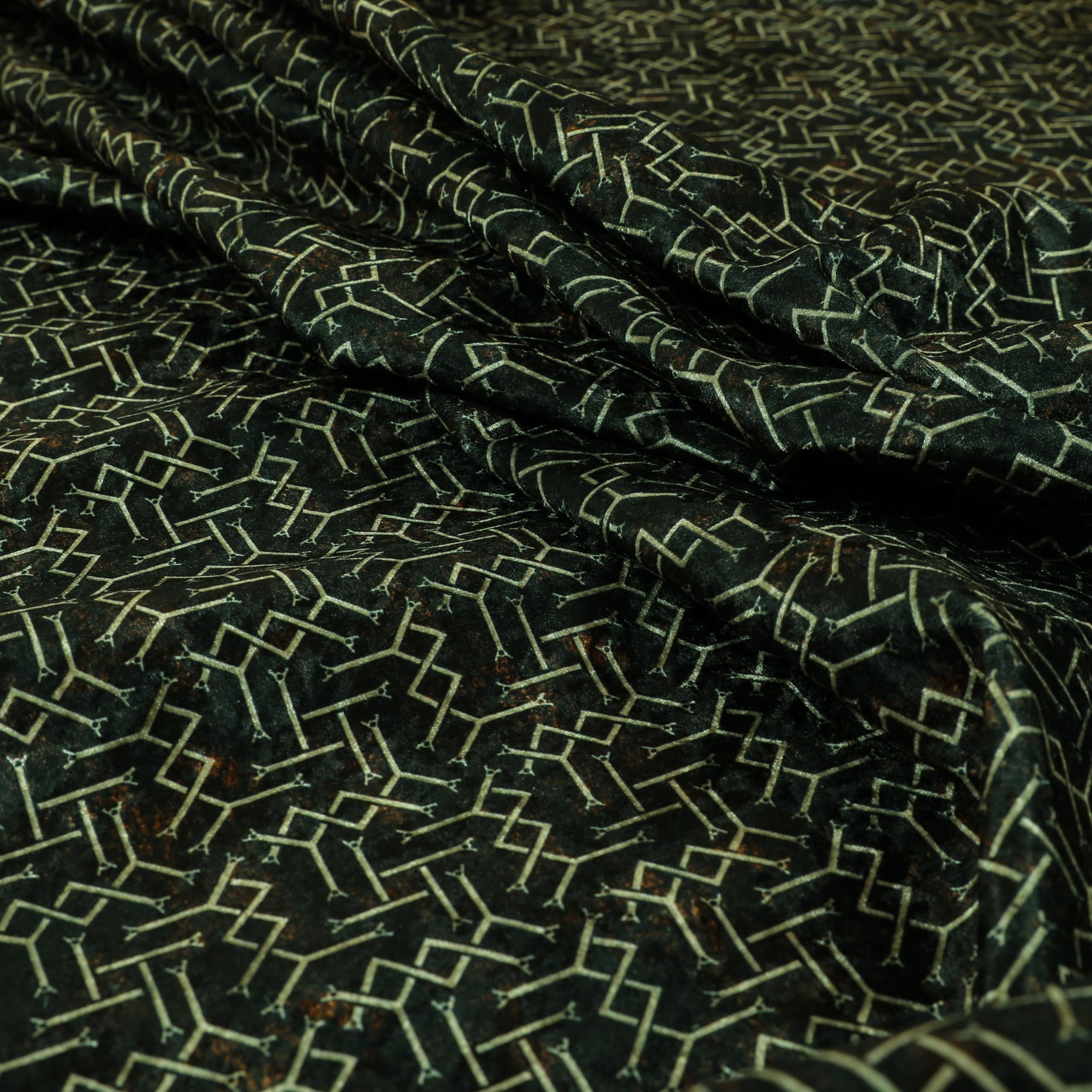 Redbrick Mill Fabrics Flame Retardant Brown Golden Colour Uniform Small Pattern Shiny Velvet Curtain Upholstery Fabric (1 Metre)