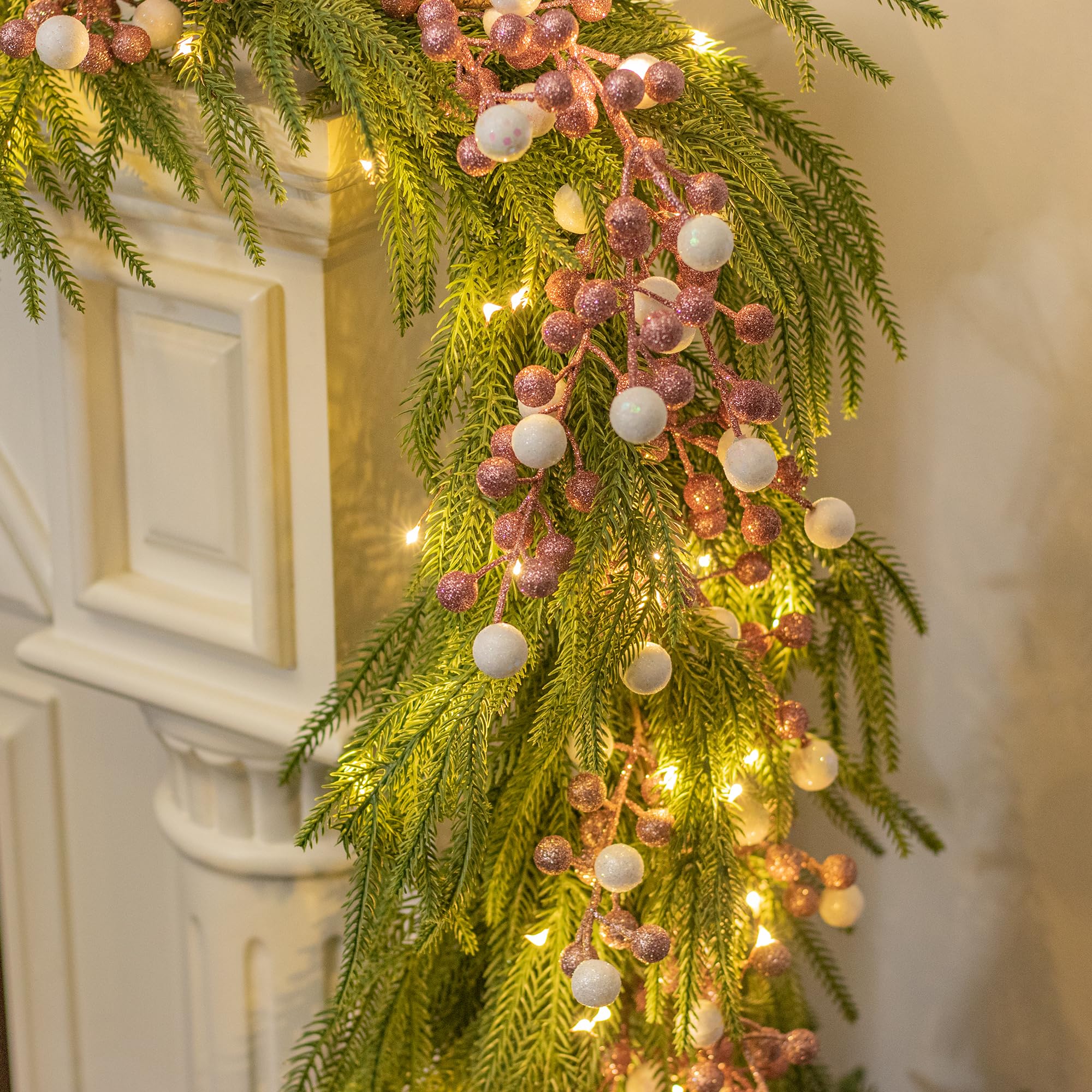 KI Store 10 rami decorativi rosa bianco rami di Natale artificiali 37 cm con rami di strass per fai da te Stem vischio per decorazioni natalizie