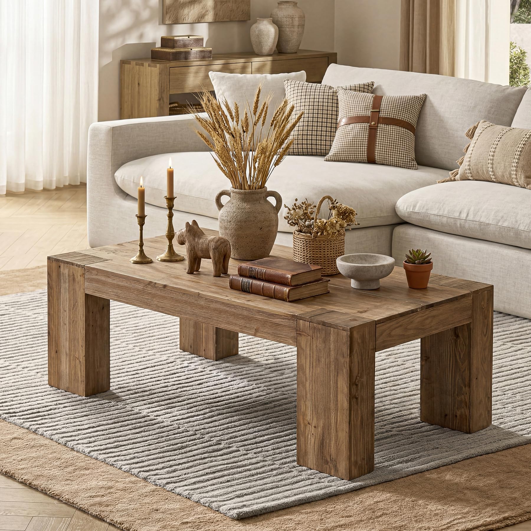 センターテーブル・ローテーブル FURNITURE HUNTER Valley wood low table Amazon.com: LITTLE TREE Solid Wood Coffee Table, Modern Farmhouse