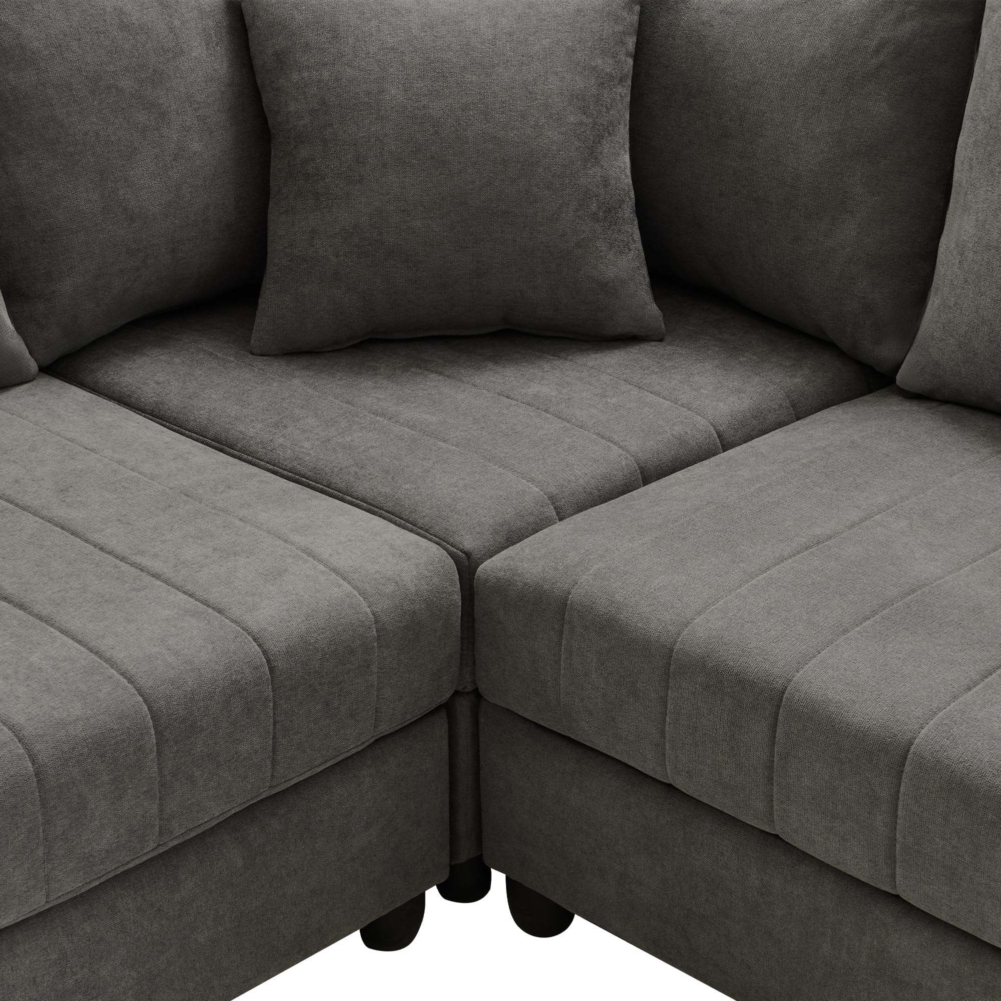 Divano angolare moderno 5 posti con a righe verticali,divano componibile a U con poggiapiedi trasformabile,divano modulare a L,220x194x85cm,cotone e lino,per soggiorno/appartamento (Grigio)