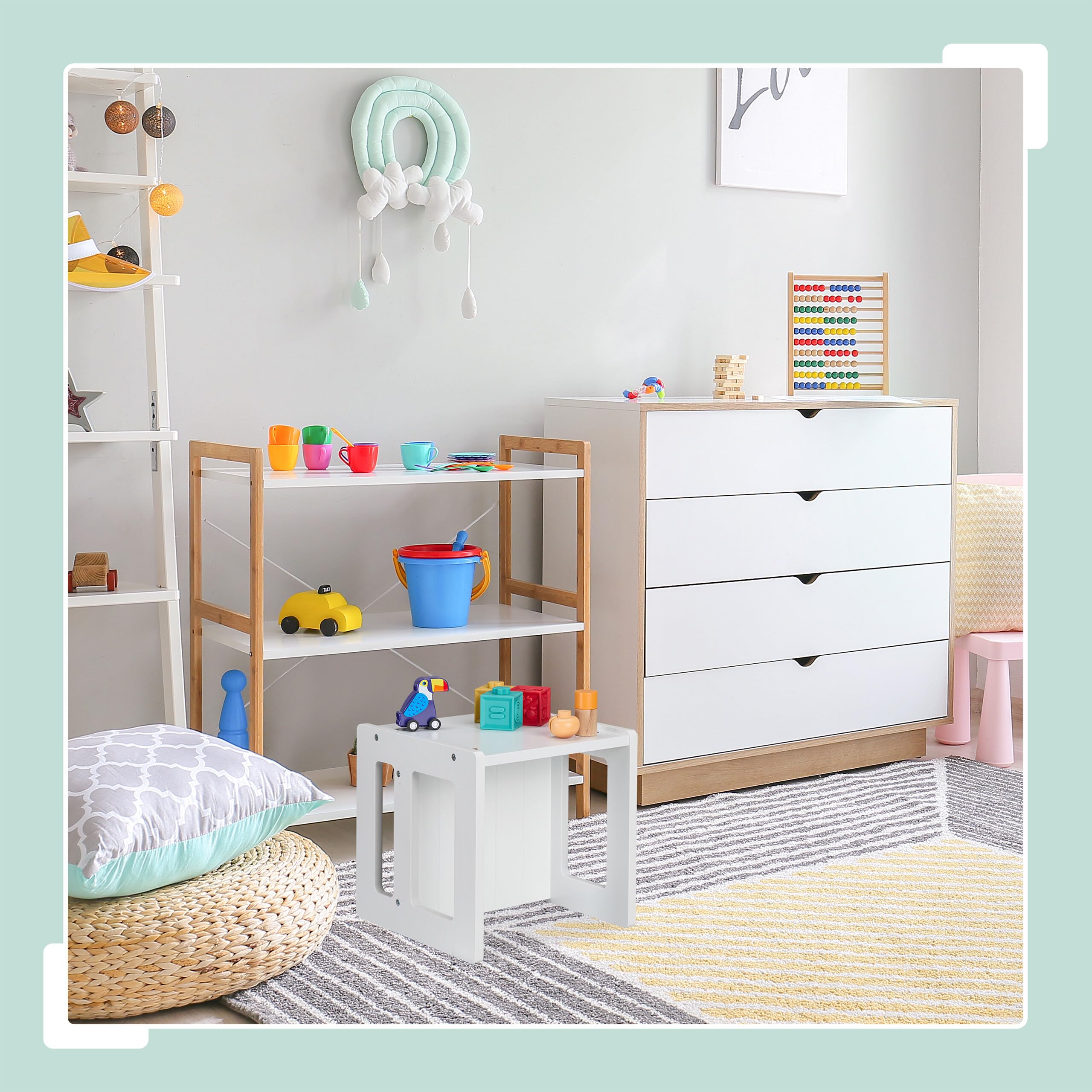 Relaxdays Lot de 2 Tabourets Enfants MDF Blanc 30x30x30 cm