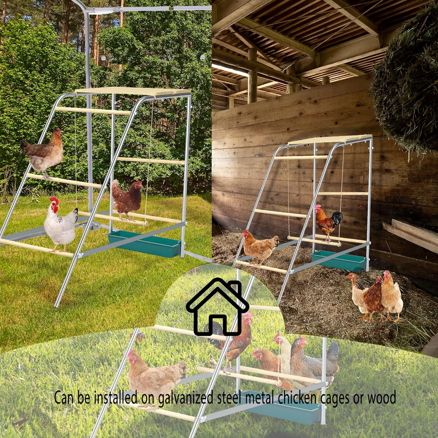 Chicken Roosting Bars with Swing and Drink Trough, Roosting Bars for Chickens in Coop, Easy to Installation&Clean,Baby Chick Playground Coop Accessories(43.3' L X 19.3' W X 39.4' H)