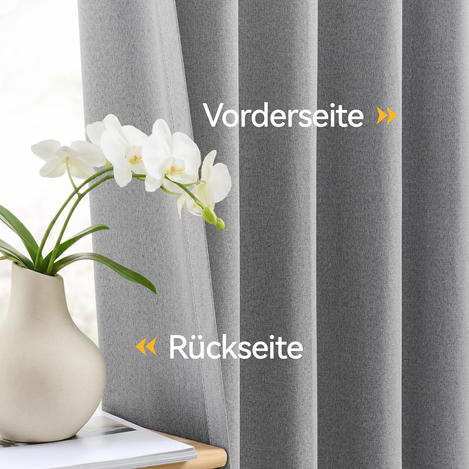 Lot de 2 rideaux occultants, 100 % occultants, aspect lin, 260 x 140 cm, gris clair, thermiques, avec œillets, pour chambre à coucher, salon, chambre d'enfant