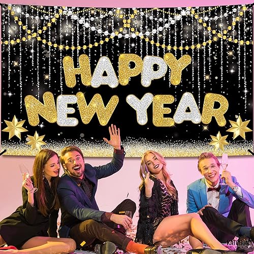 Miniatura 8 de KatchOn, Cartel XtraLarge de Feliz Año Nuevo  72 x 44 pulgadas  Decoraciones de Año Nuevo 2024  Cartel de Nochevieja para decoraciones de Año Nuevo