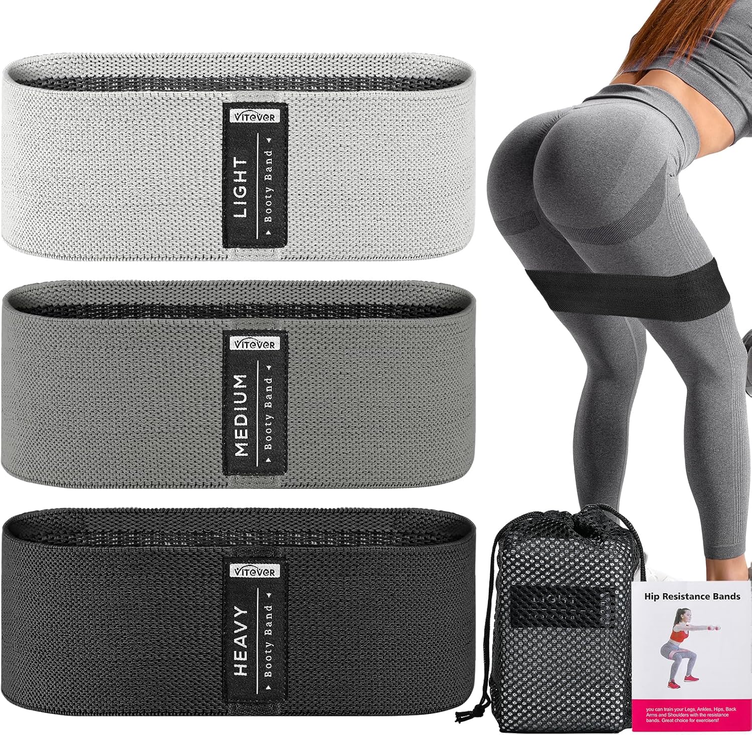 Booty Bands Set, Resistance Bands for Working Out, Exercise Bands for Women and Men Legs and Butt, Stretch Bands for Pilates, Yoga Starter Set