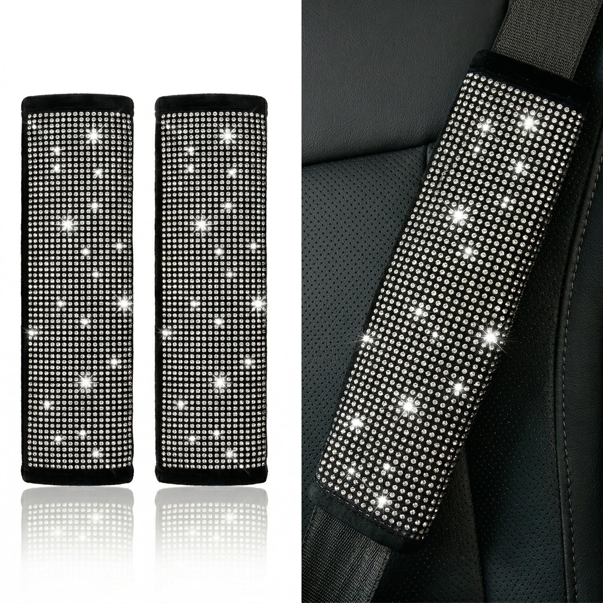 Photo 1 of chunxeyella Bling Seat Belt Cover Pad 2 PCS Bling Car Accessories Universal Fit Seatbelt Covers Shoulder Pads (White)
