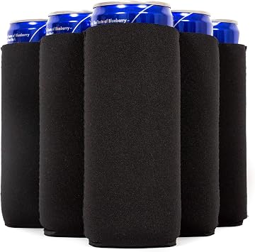 QualityPerfection Slim Can Cooler Sleeves 6 Units Insulated, Beer/Energy Drink Neoprene 4mm Thickness Thermocoolers for 12 oz Tall Skinny Beverage - Blank Design, Ready for Printing 6, Black